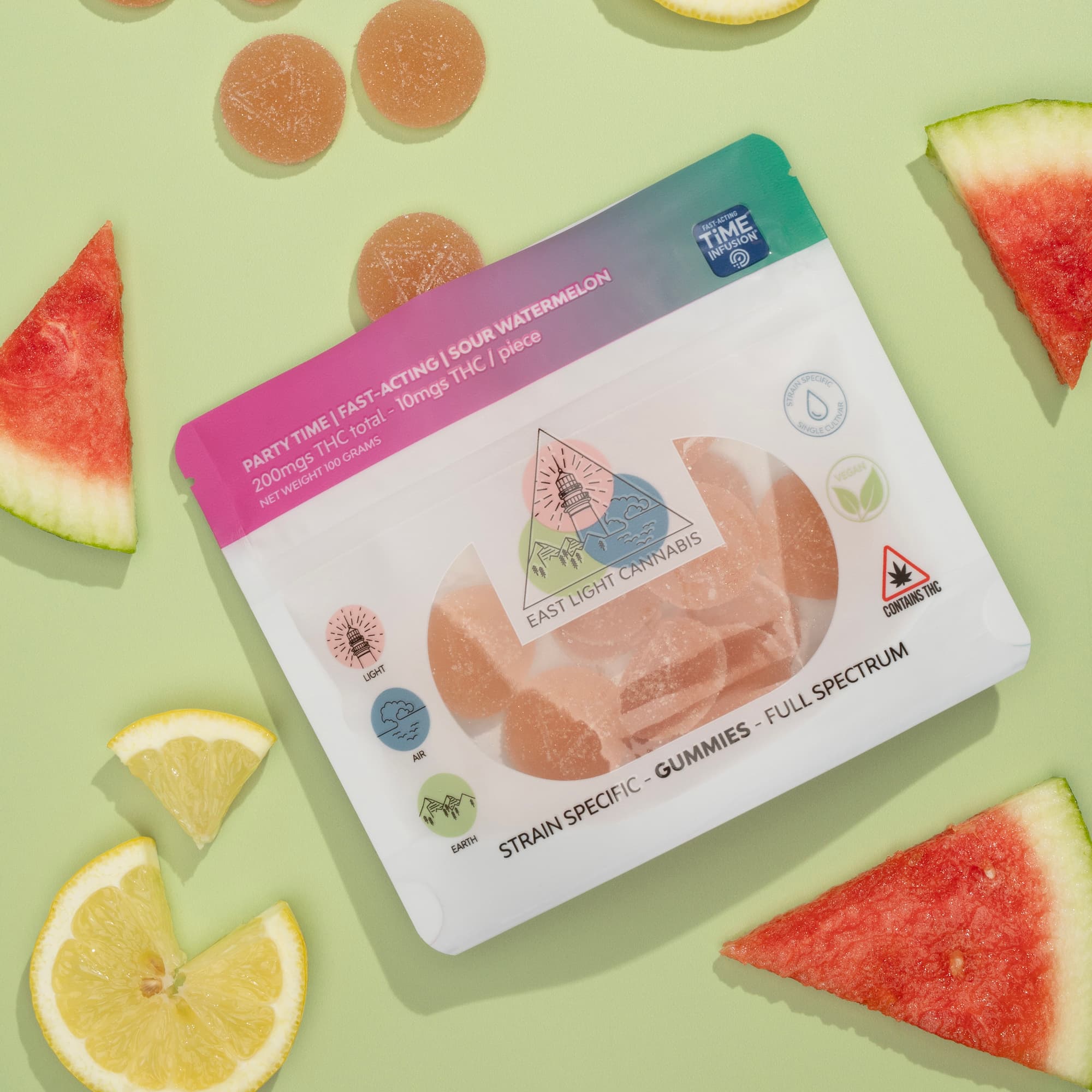 East Light Cannabis Party Time - Fast Acting - Sour Watermelon - Gummy - 200mg