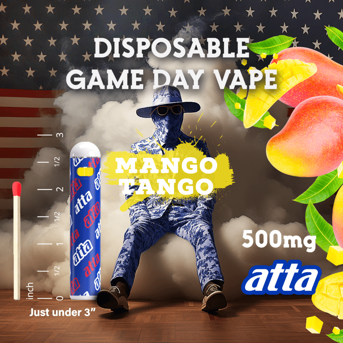Atta Cannabis Mango Tango - Atta Game Day True Blue Patriot - 0.5g Disposable Vape Pen