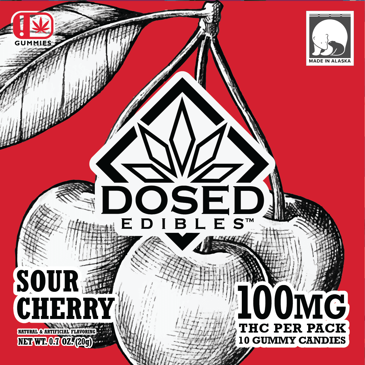 Dosed Dosed Edibles Gummies | Sour Cherry | 100mg | 10pk
