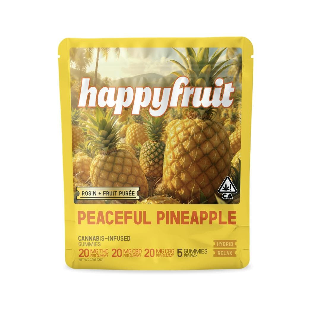 HAPPY FRUIT 5PK ROSIN GUMMIES - PEACEFUL PINEAPPLE 1:1:1 CBD/THC/CBG 100MG