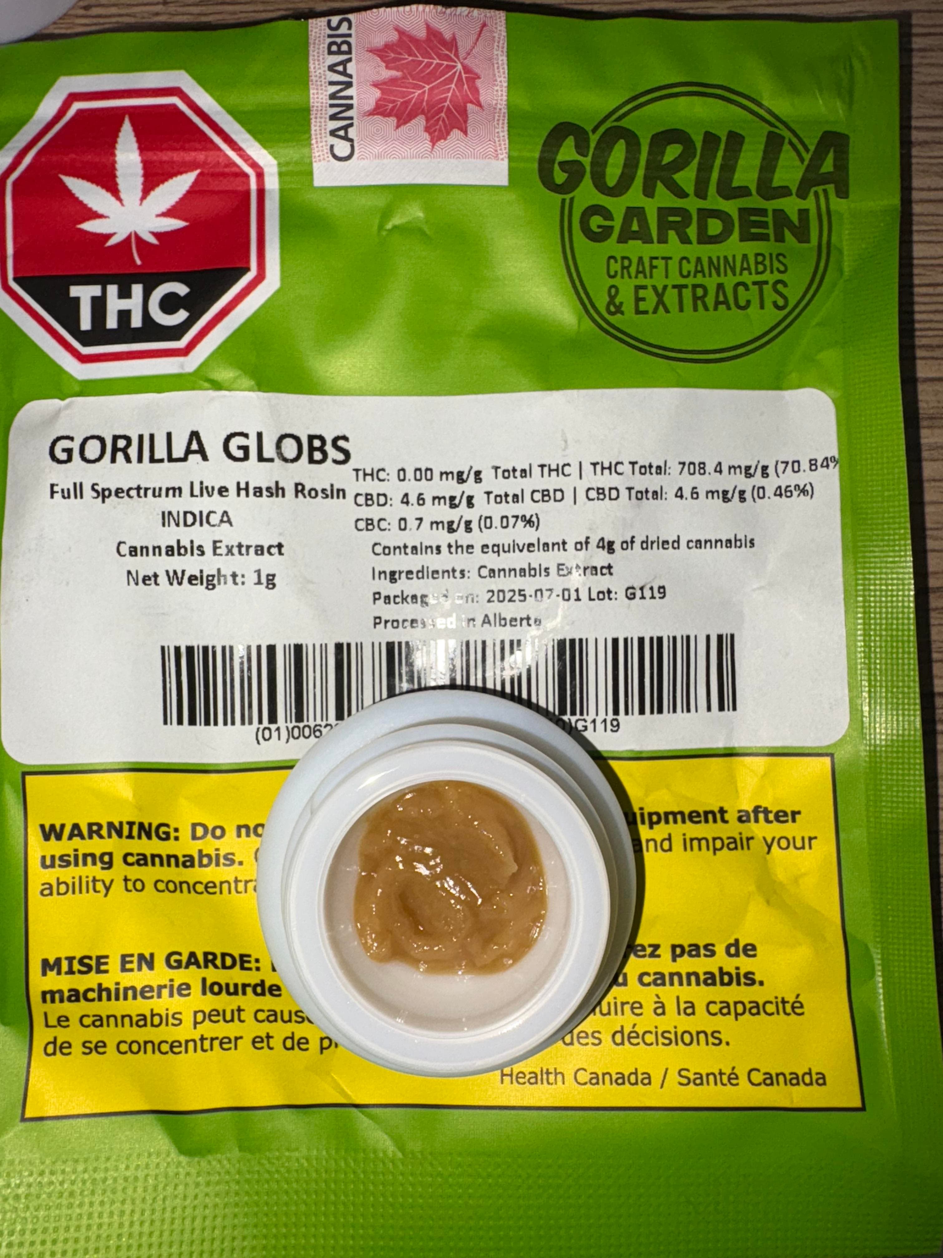 Gorilla Garden Craft Cannabis & Extracts Gorilla Globs 1g Live Hash Rosin