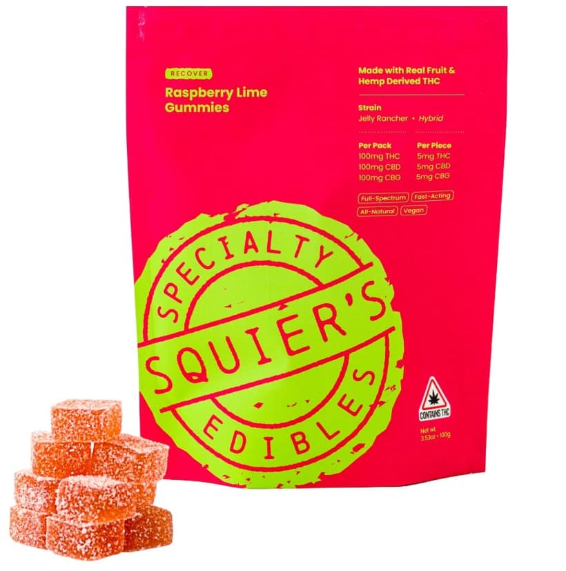 Squier's Speciality Edibles Squier's Raspberry Lime Recover Blend 100mg Gummies
