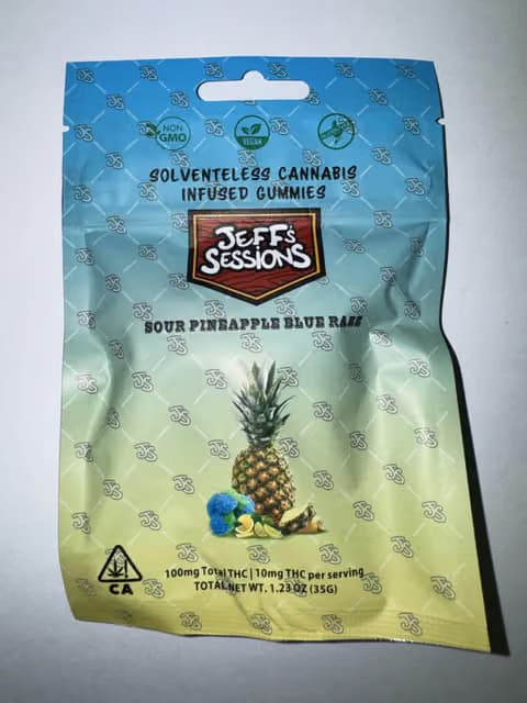 Jeff's Sessions Sour Blue Razz Pineapple | 100mg Solventless Gummies