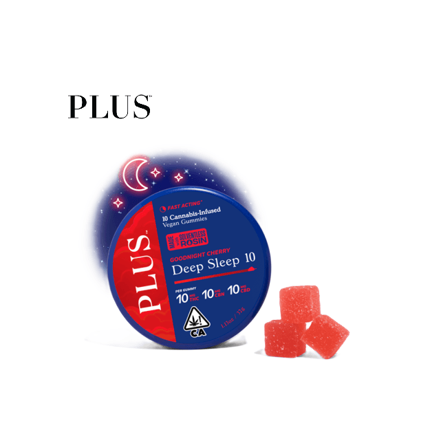 PLUS 1:1:1 GOODNIGHT CHERRY DEEP SLEEP 100MG THC:CBN:CBD 10 PACK GUMMIES