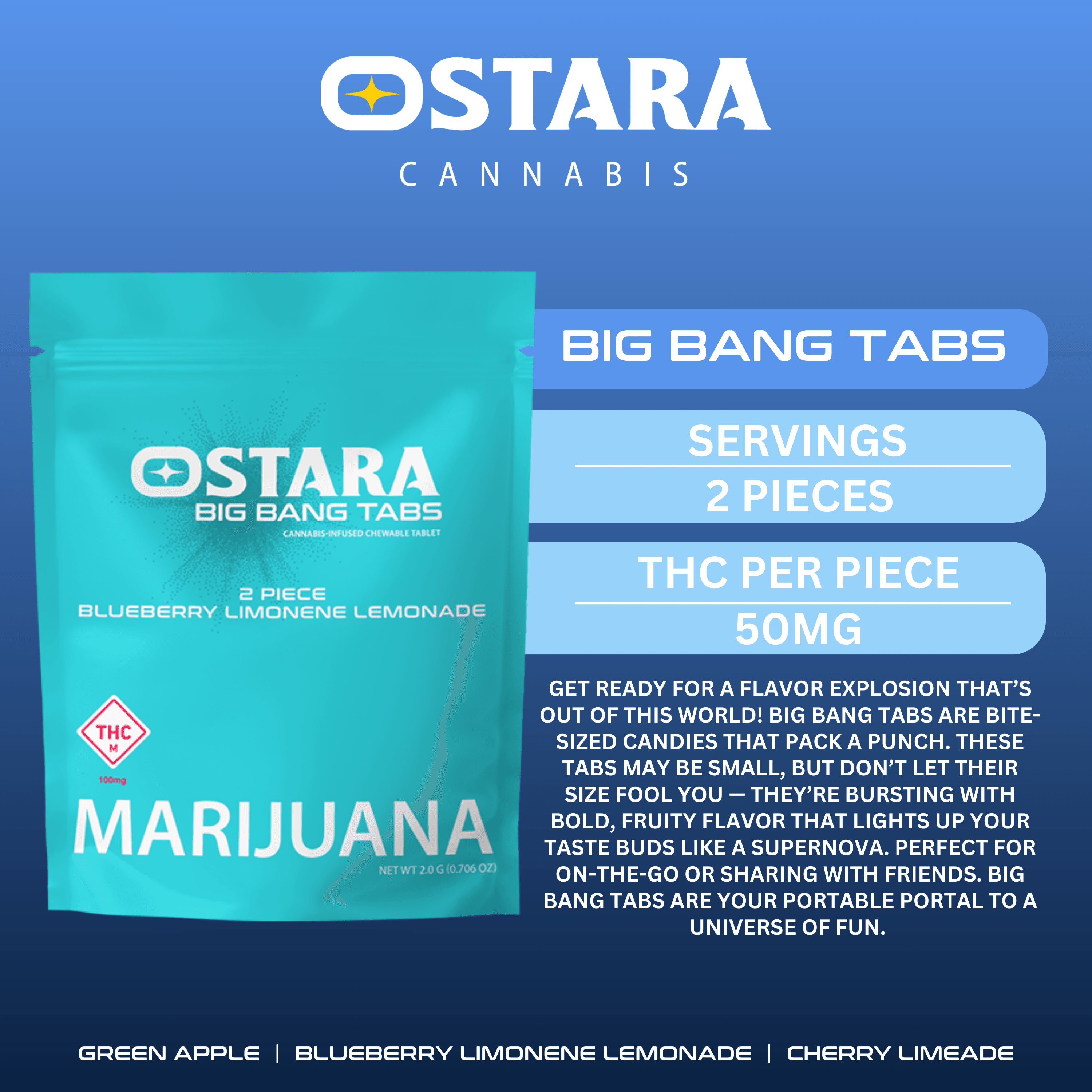Ostara Blueberry Limonene Lemonade | Big Bang Tabs 100mg (2ct)