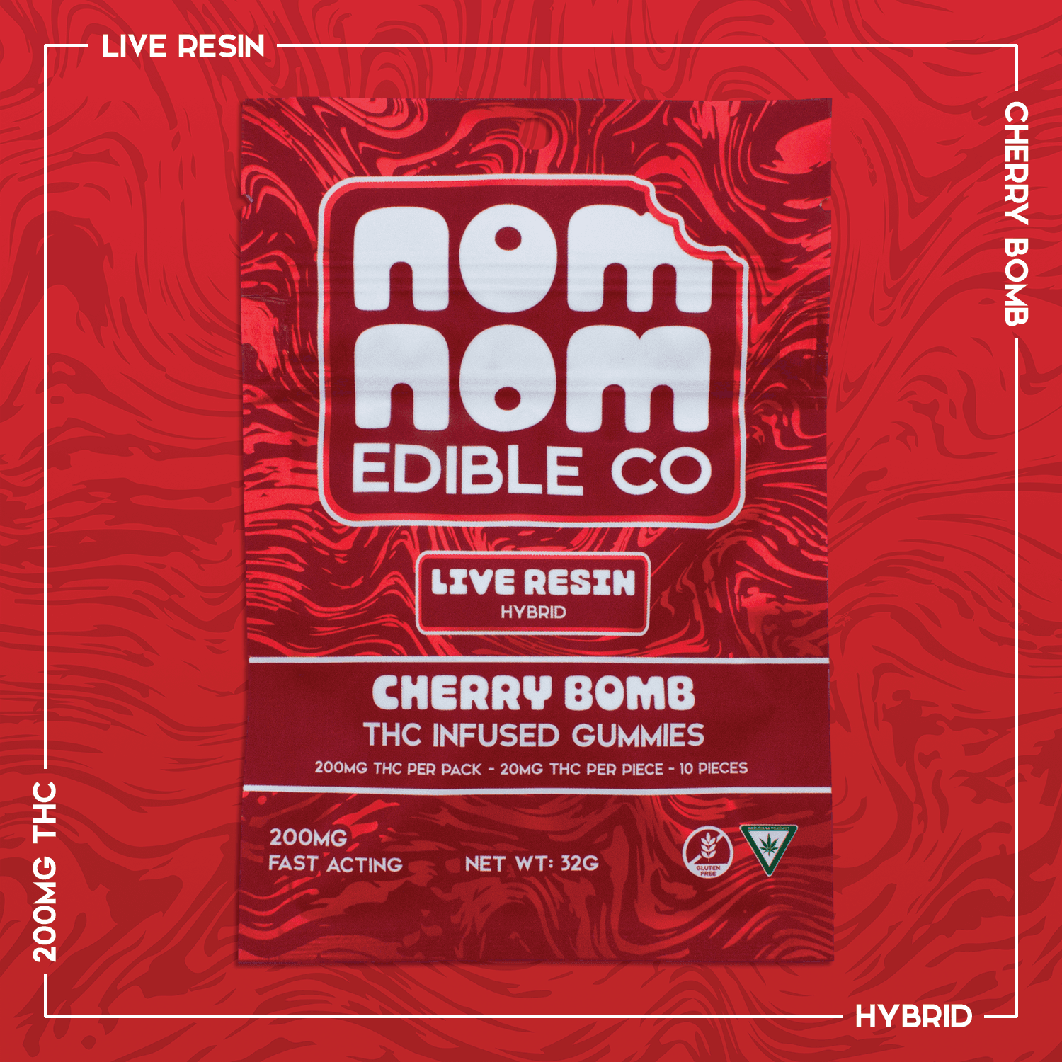Nom Nom Cherry Bomb Live Resin Gummies