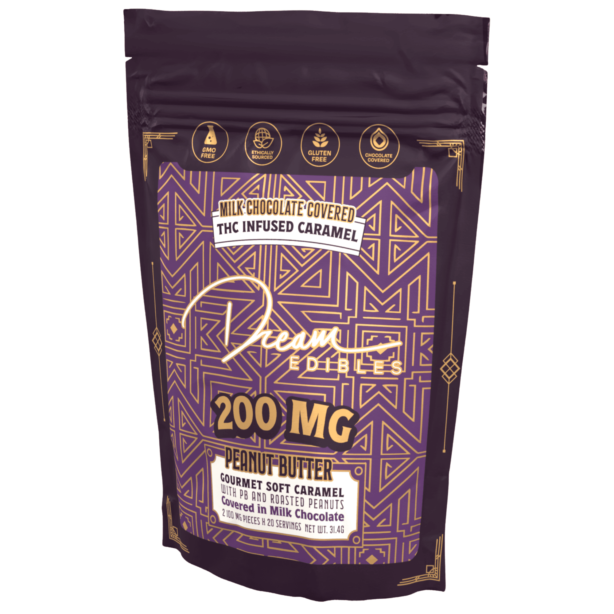 Dream Edibles Dream Peanut Butter Milk Chocolate Covered Caramels 2 Piece 200mg THC