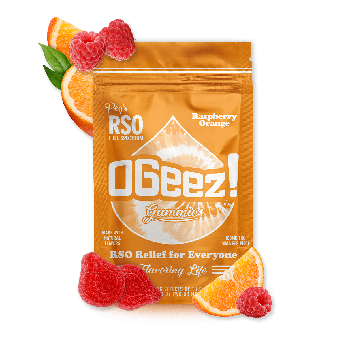 OGeez! Peg's Raspberry Orange RSO - 10pk Gummies
