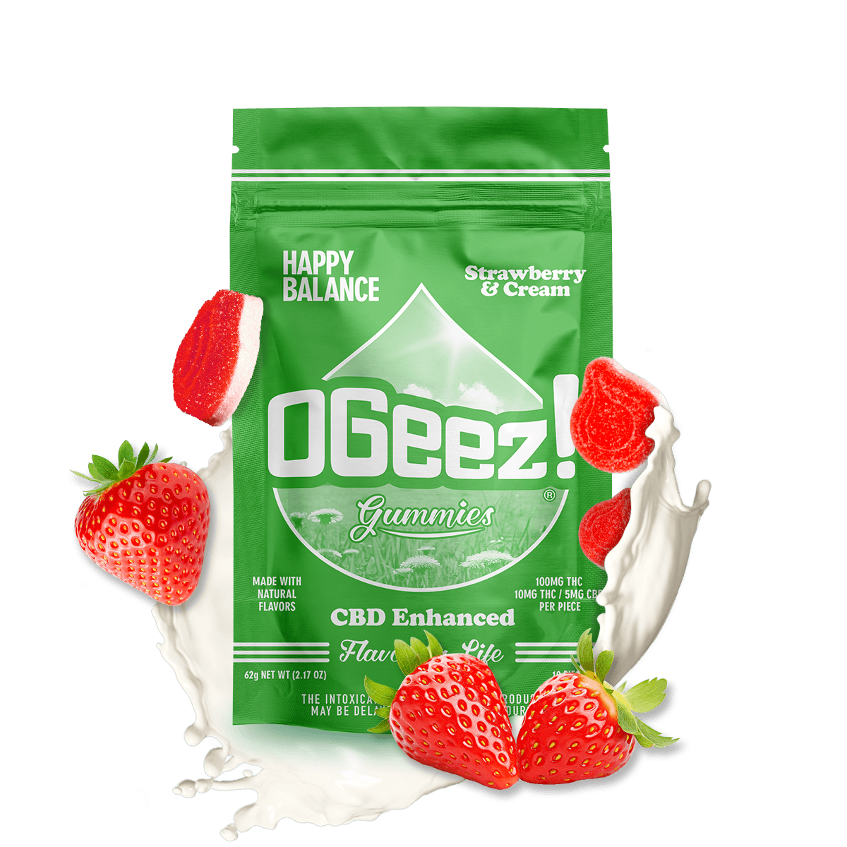 OGeez! Happy Balance, Strawberries and Cream - 100 mg 1:1 CBD