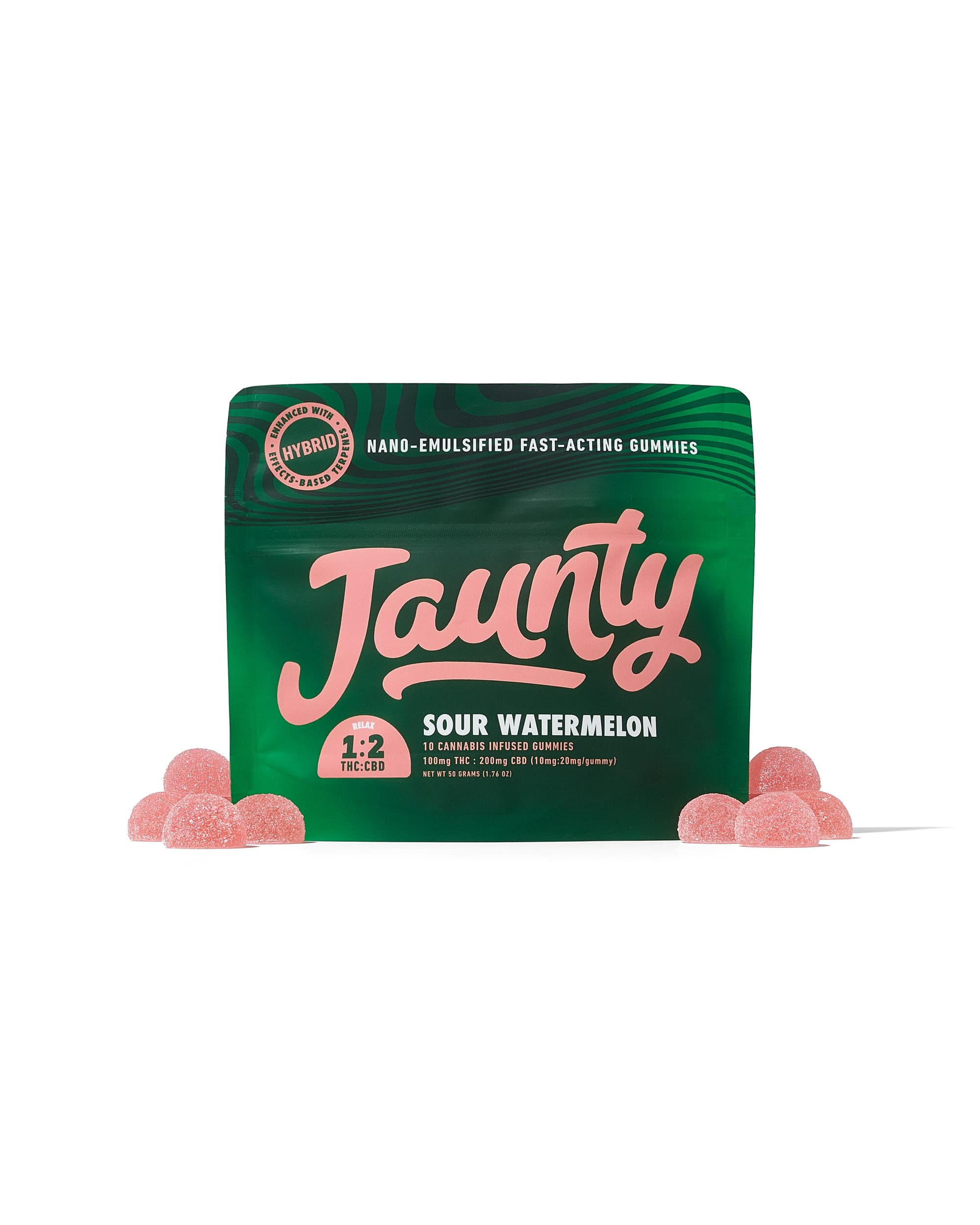 Jaunty Sour Watermelon Gummies | 2:1 | CBD:THC | 100mg | 10pk
