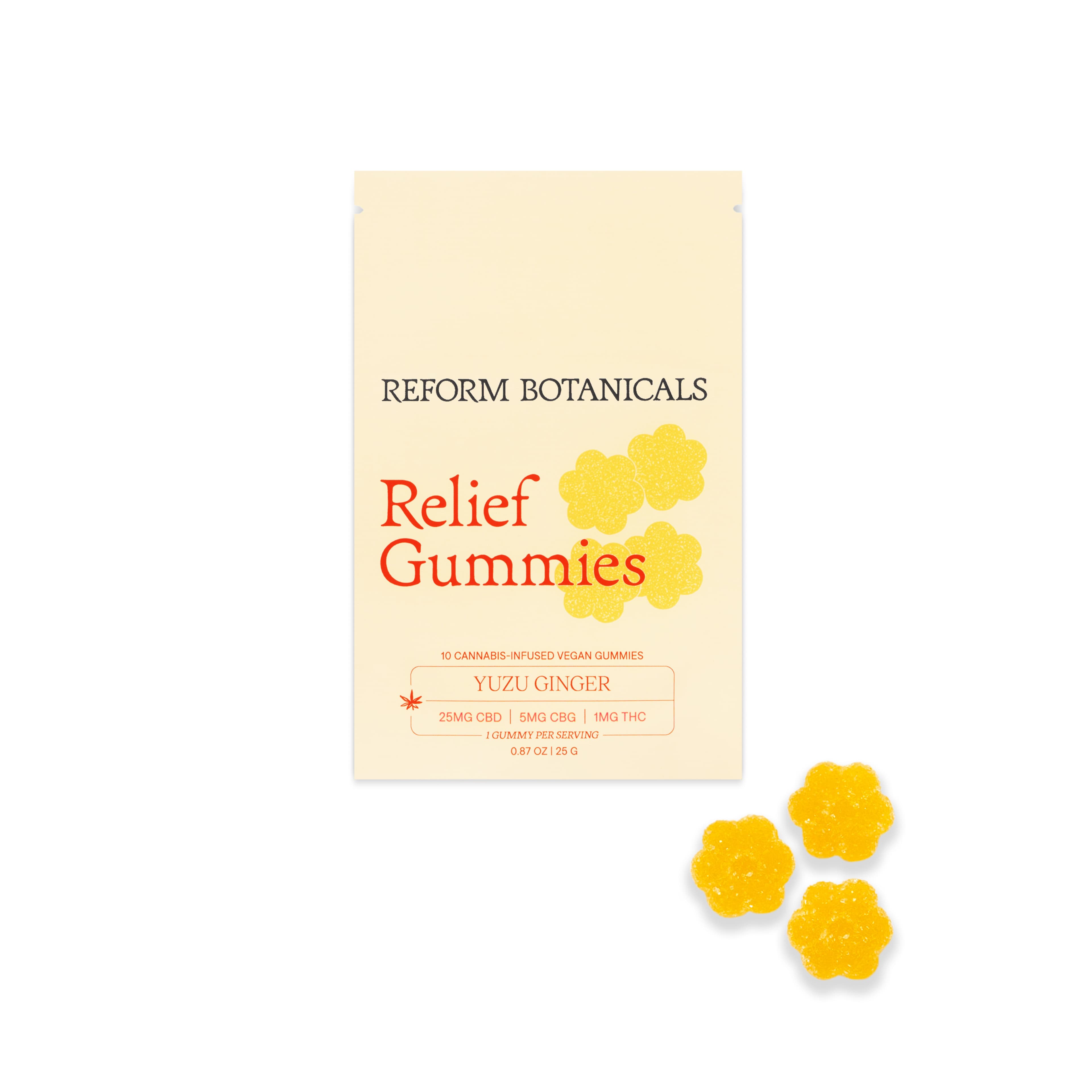 Reform Botanicals Relief Full Spectrum CBD + CBG Gummies, Yuzu Ginger, 10 Count