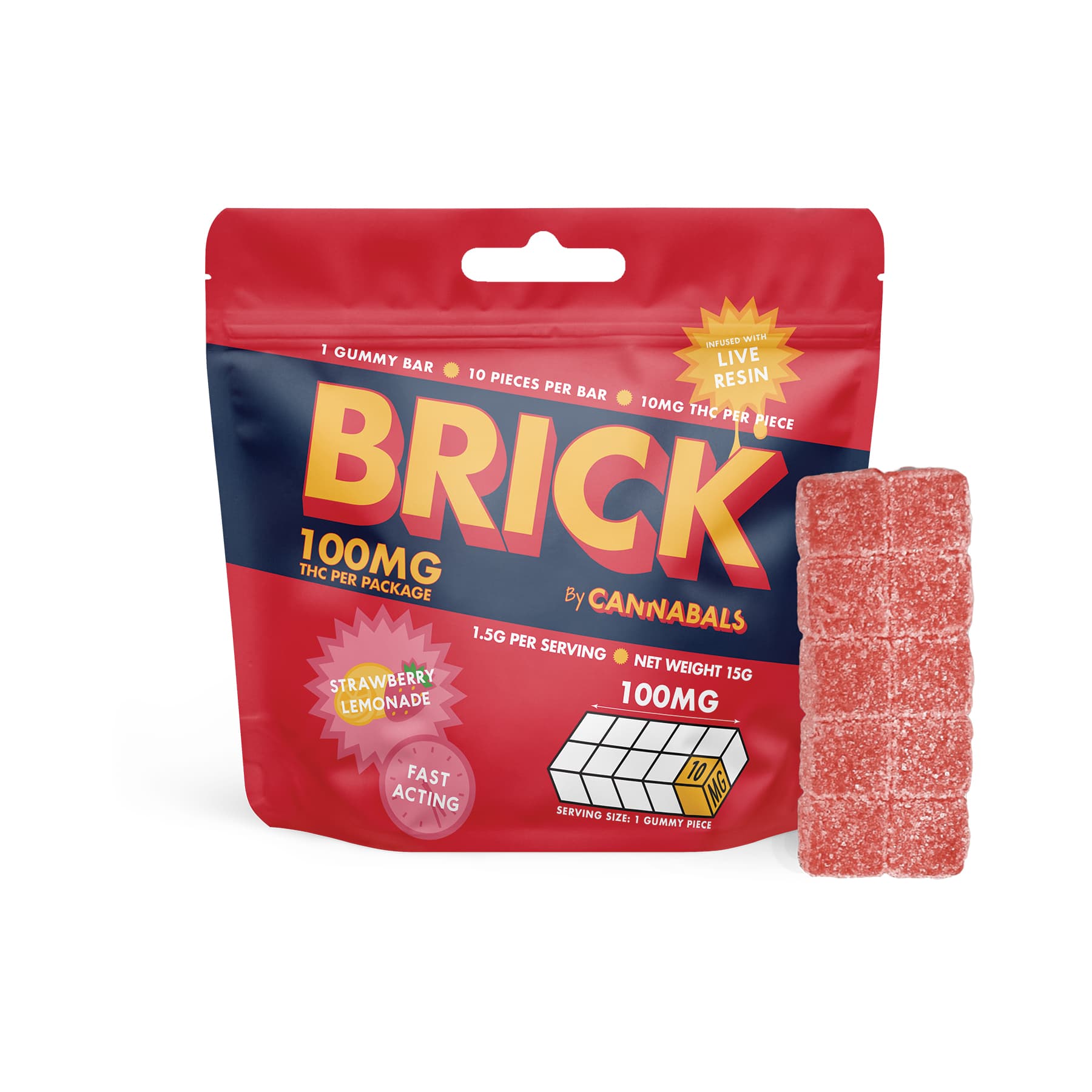 Cannabals Strawberry Lemonade | Live Resin | Brick Gummies | 100mg