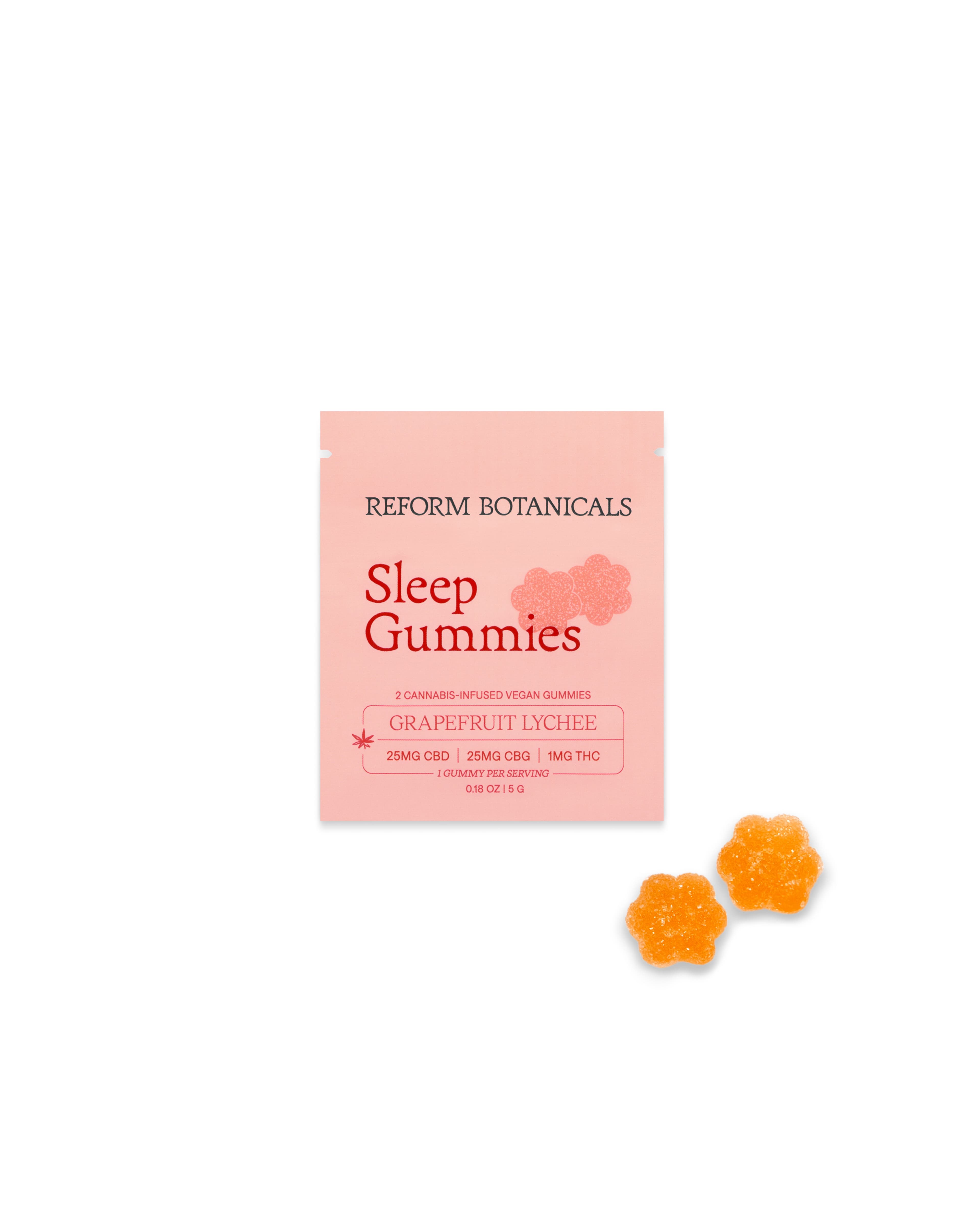 Reform Botanicals Sleep Full Spectrum CBD + CBG Gummies - Grapefruit Lychee | 10 count |25mg CBD | 25mg CBG | 1mg THC