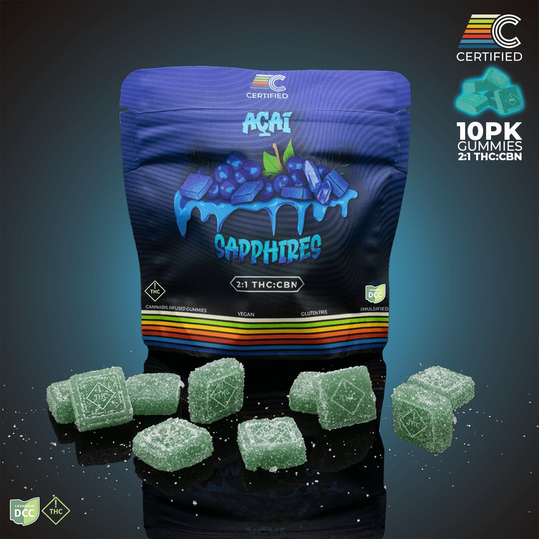 CERTIFIED 2:1 CBN Acai Sapphire Gems [10pk] (50mg CBN/100mg THC)