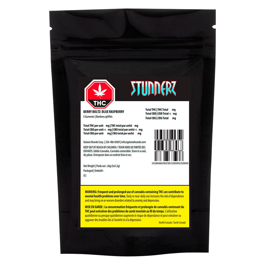 Stunnerz Berry Boltz: Blue Raspberry - Sativa - 5 Pack