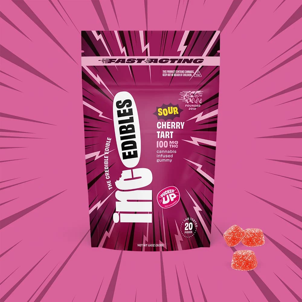 (inc)edibles inc.edibles 20 Pack Fast Acting Sour Cherry Tart THC Gummies 01308