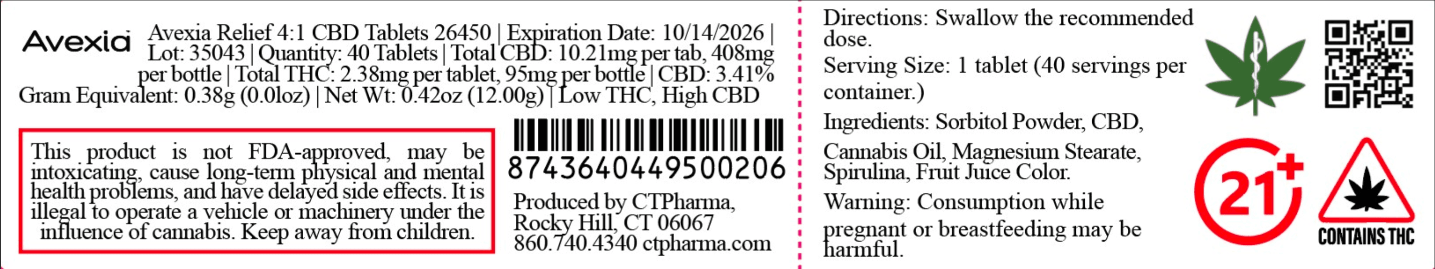 Avexia Avexia Relief 4:1 CBD Tablets 26450