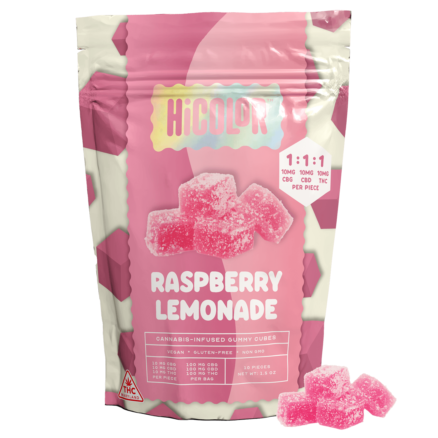 HiCOLOR Raspberry Lemonade [10pk] (100mg CBG/100mg CBD/100mg THC)