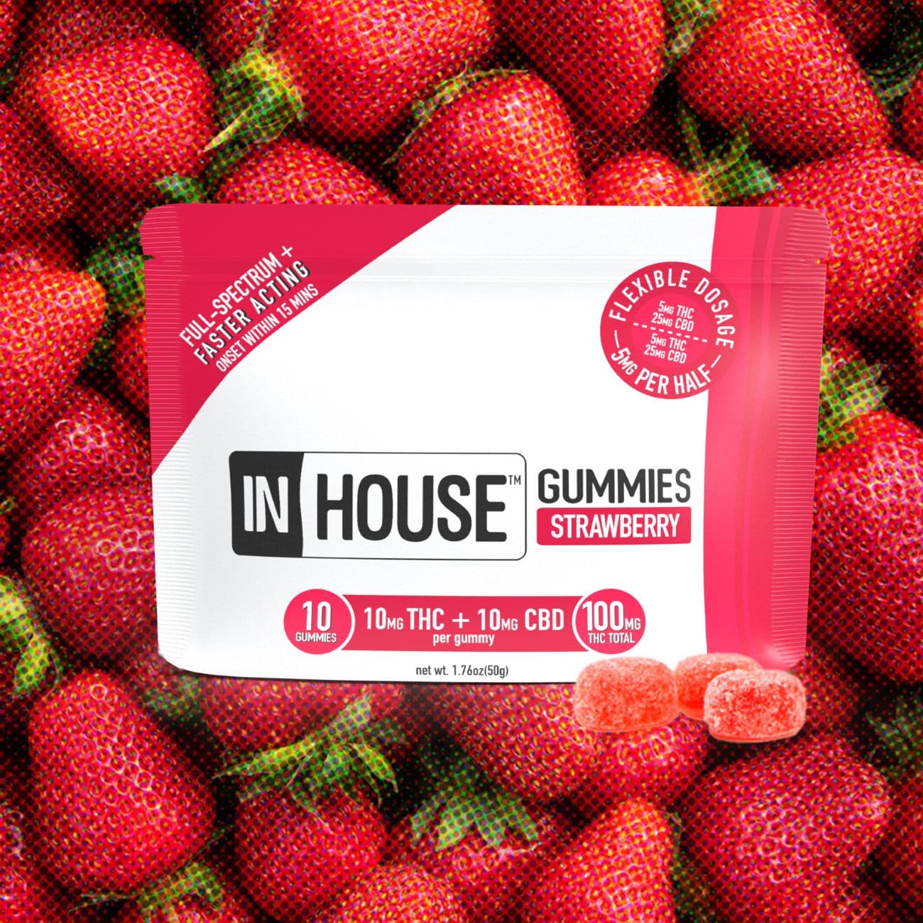 InHouse 1:1 Strawberry [10pk] (100mg CBD/100mg THC)