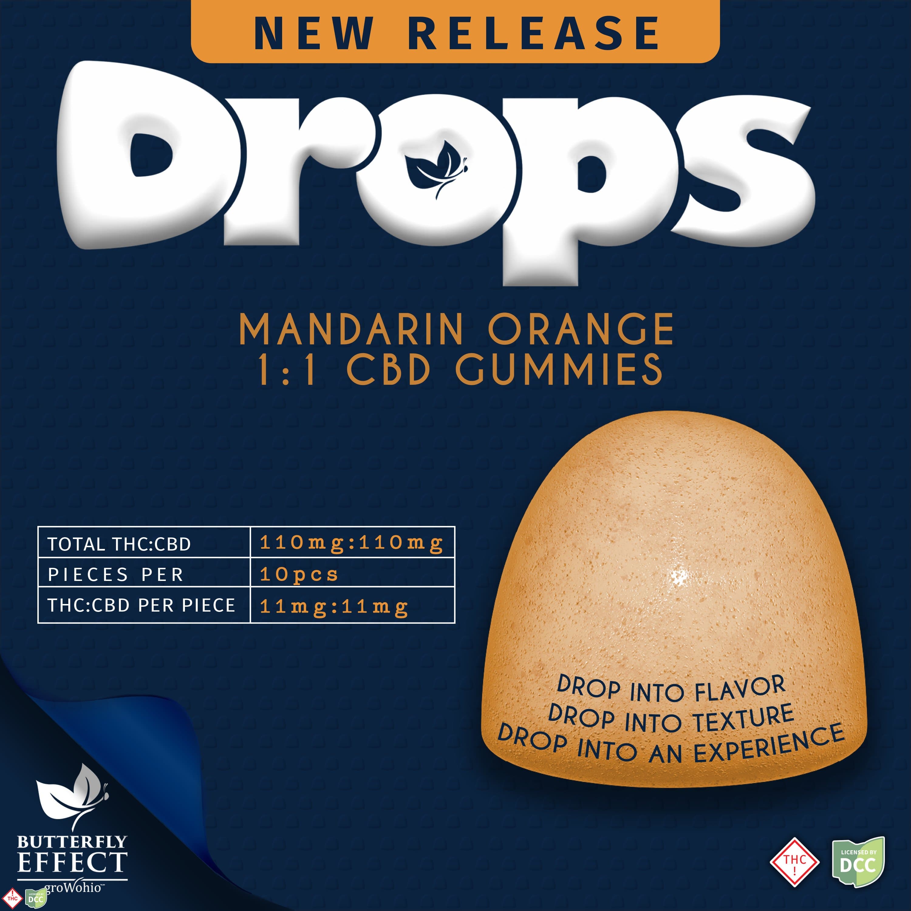 Butterfly Effect DROPS Mandarin Orange 1:1 CBD [10pk] (110mg CBD/110mg THC)