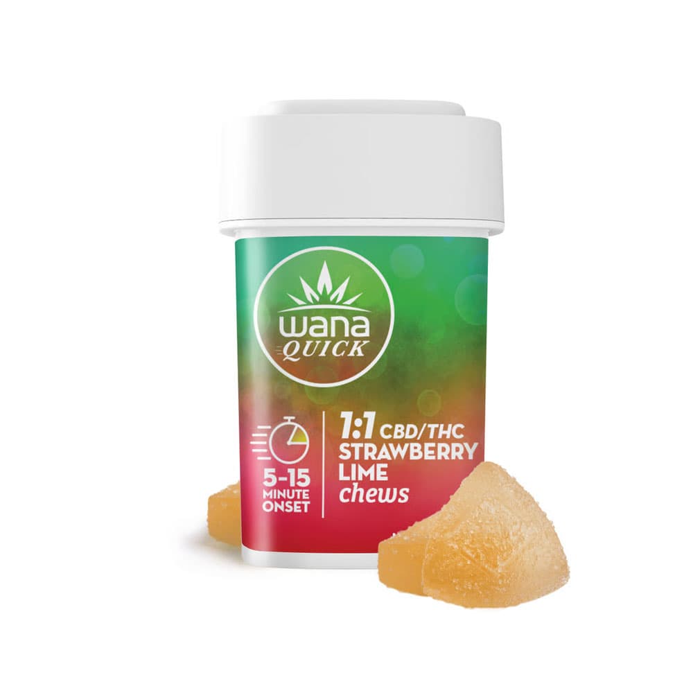Wana 20mg, Strawberry Lime (1:1 CBD:THC) - Soft Chews Fast Acting - 10ct