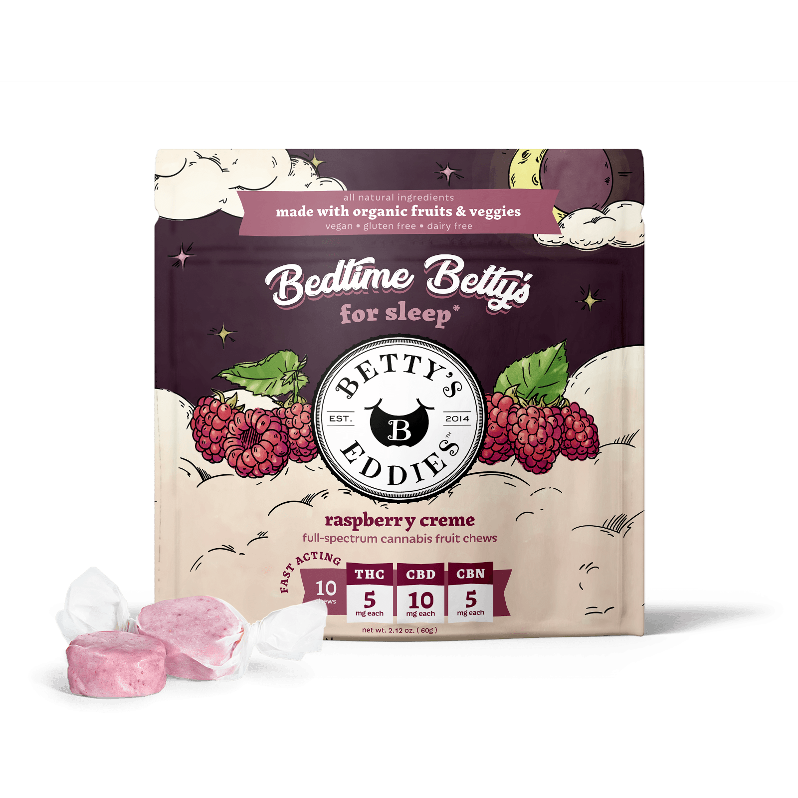 Betty's Eddies Chews | Bedtime Raspberry Creme 2:1:1 | 50mg | 10pk | Betty's Eddies