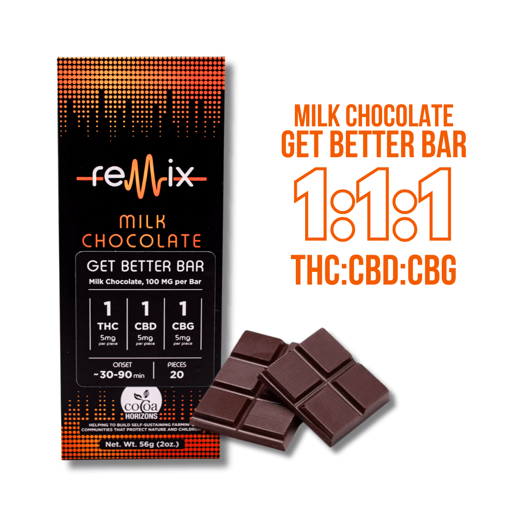 Remix 1:1:1 (CBD:CBG:THC) | Get Better Milk Chocolate Bar | 5mg | 20pk