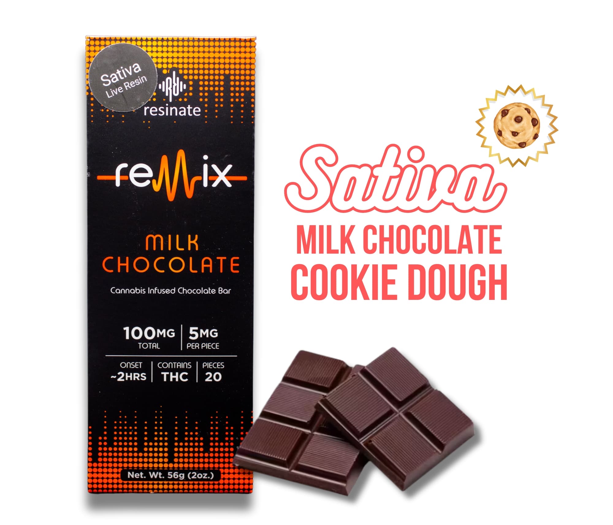 Remix Sativa Cookie Dough Milk Chocolate Bar | 5mg | 20pk