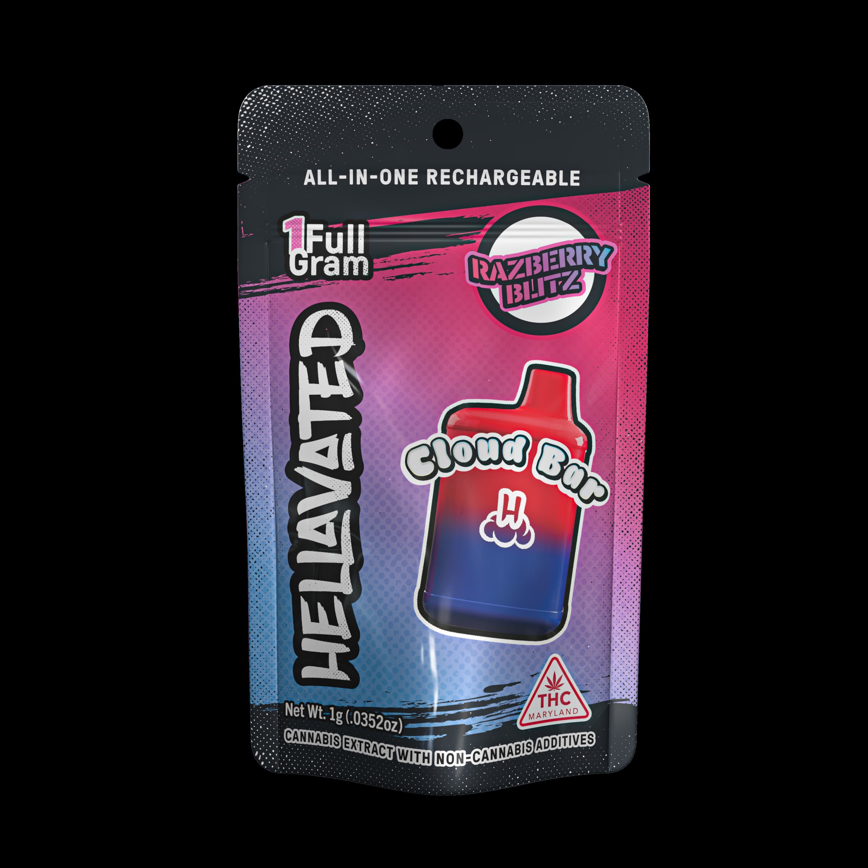 Hellavated Razberry Blitz Cloud Bar Rechargeable Disposable 1g
