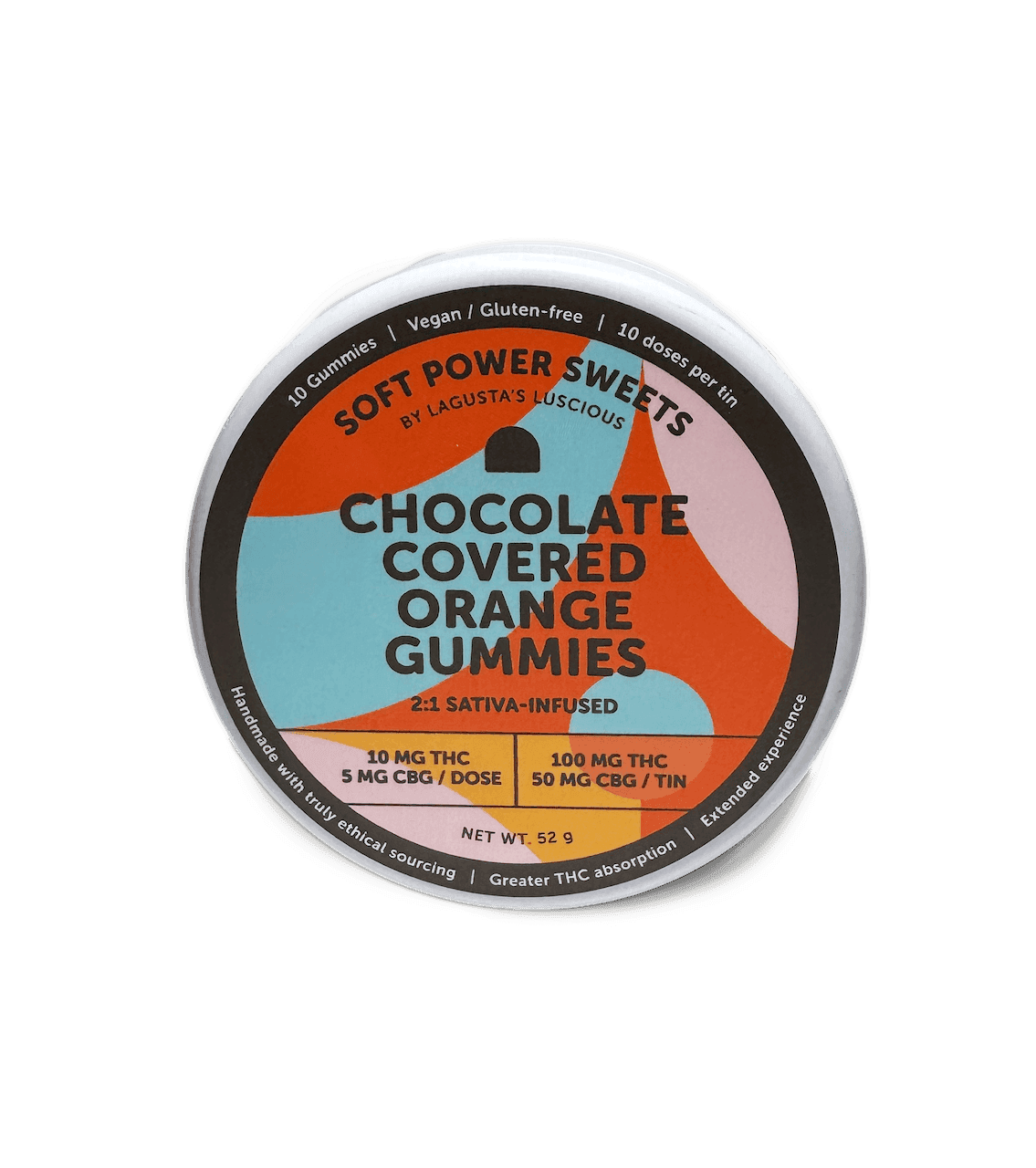 Soft Power Sweets Chocolate Covered Orange Gummies | 2:1 THC:CBG | Sativa | 100mg