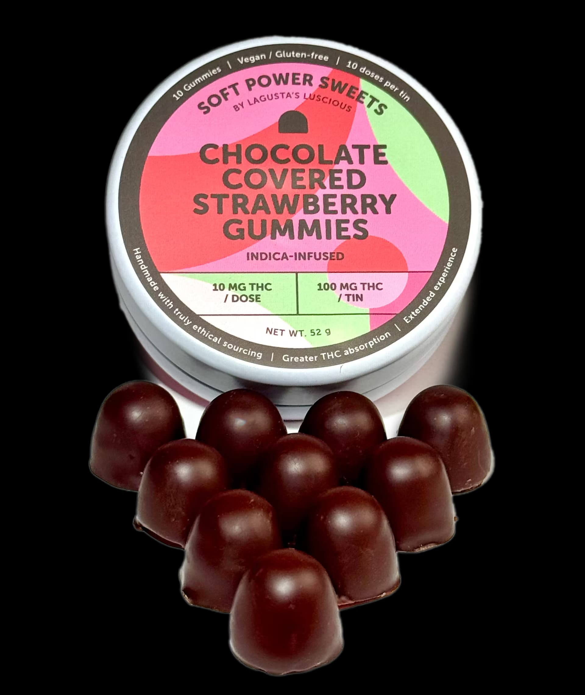 Soft Power Sweets Chocolate Covered Gummies | STRAWBERRY | 10-Pack