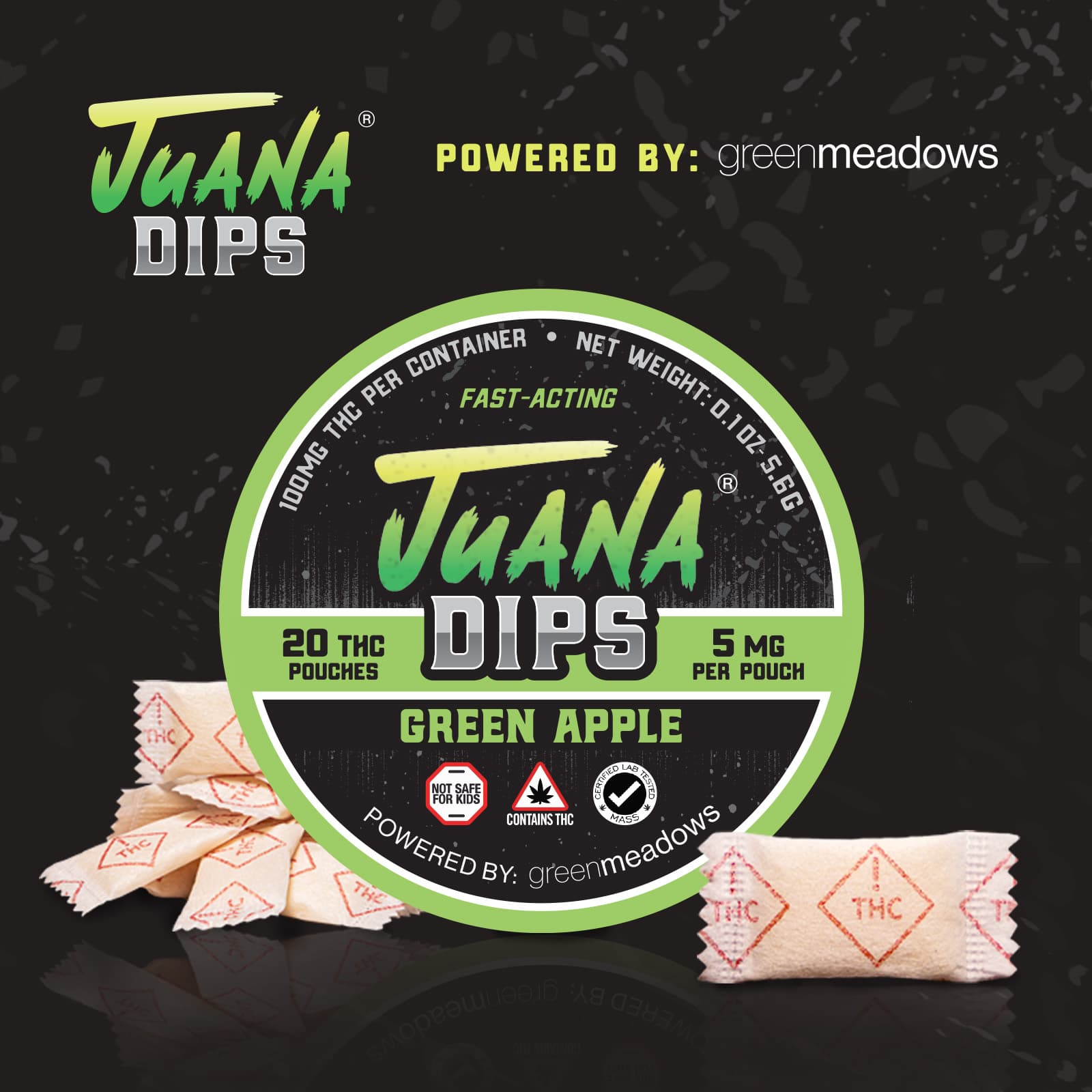 JuanaDips Green Apple THC Pouches 5mg 20pcs