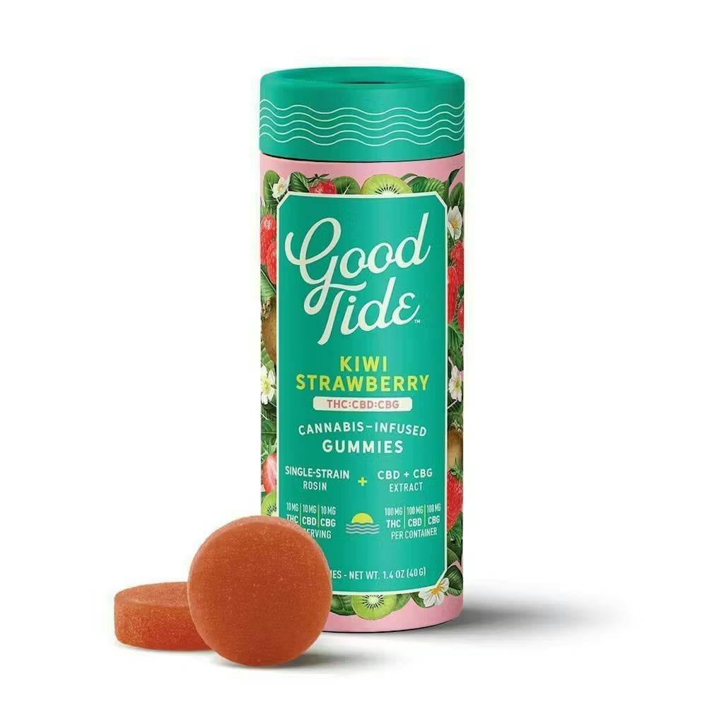 Good Tide Kiwi Strawberry | 1:1:1 THC:CBD:CBG | Solventless Hash Rosin Gummies 100mg