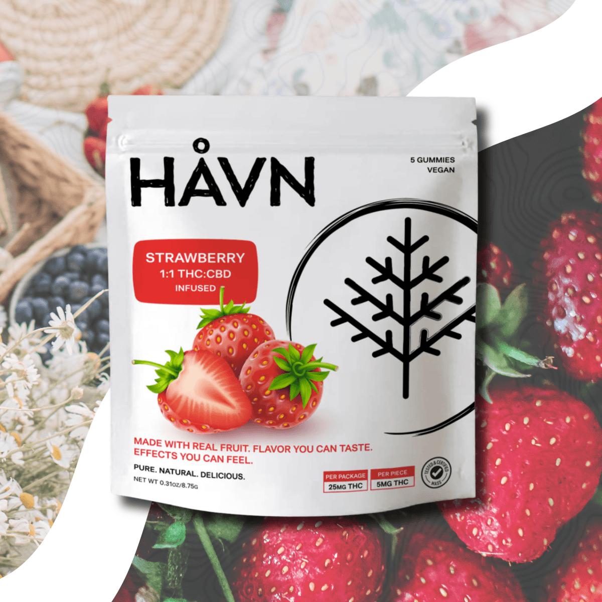 HAVN Strawberry 1:1 (THC:CBD) Gummies 25mg 5pk