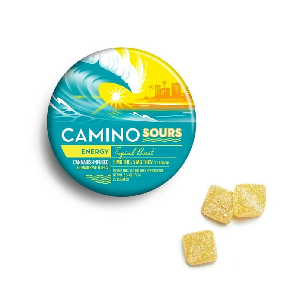 Kiva Tropical Burst | Camino Sours | Gummies | THC:THCV - 1:1 | 20 Pack (5mg)