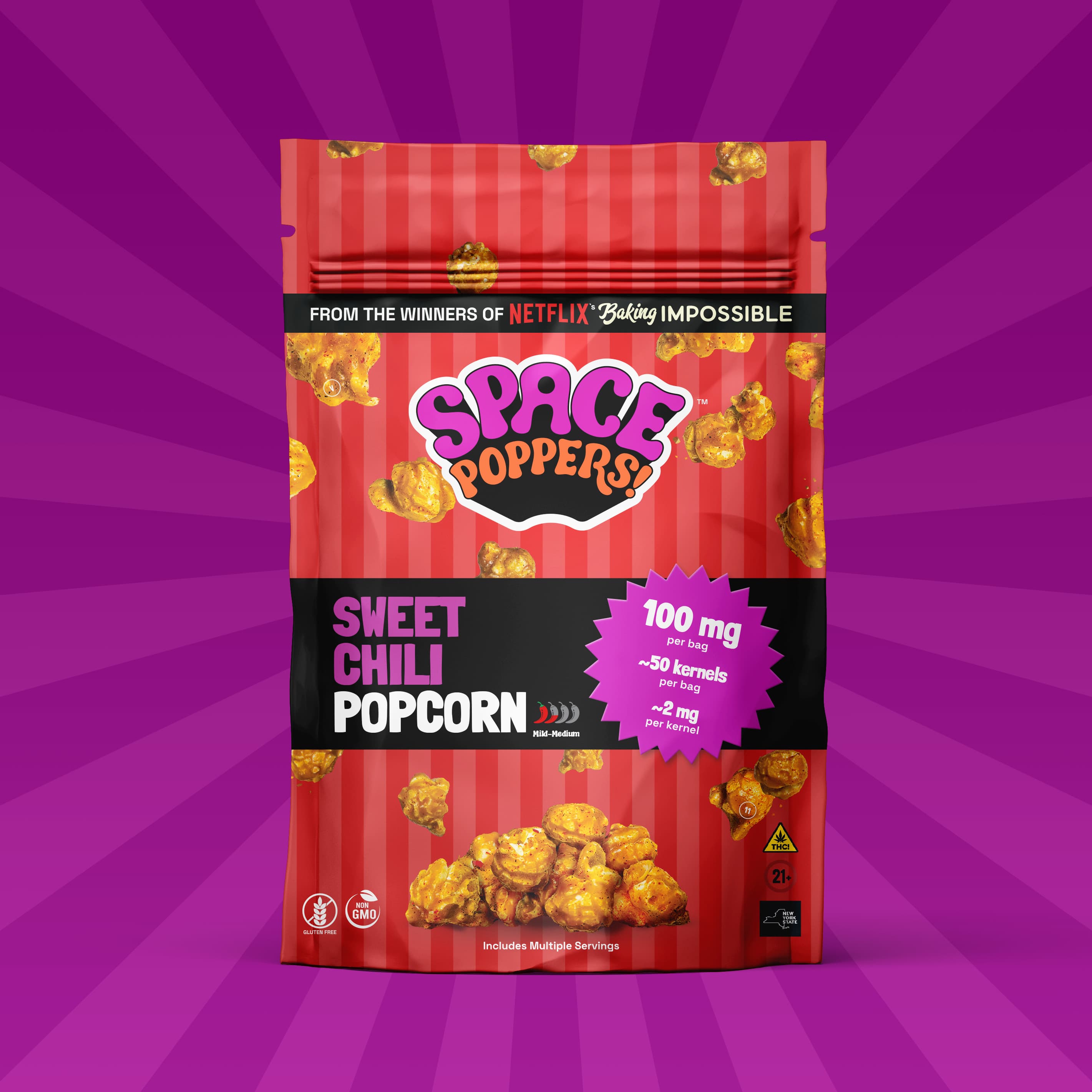 Space Poppers! Sweet Chili Popcorn 1:1 THC CBD - 100mg