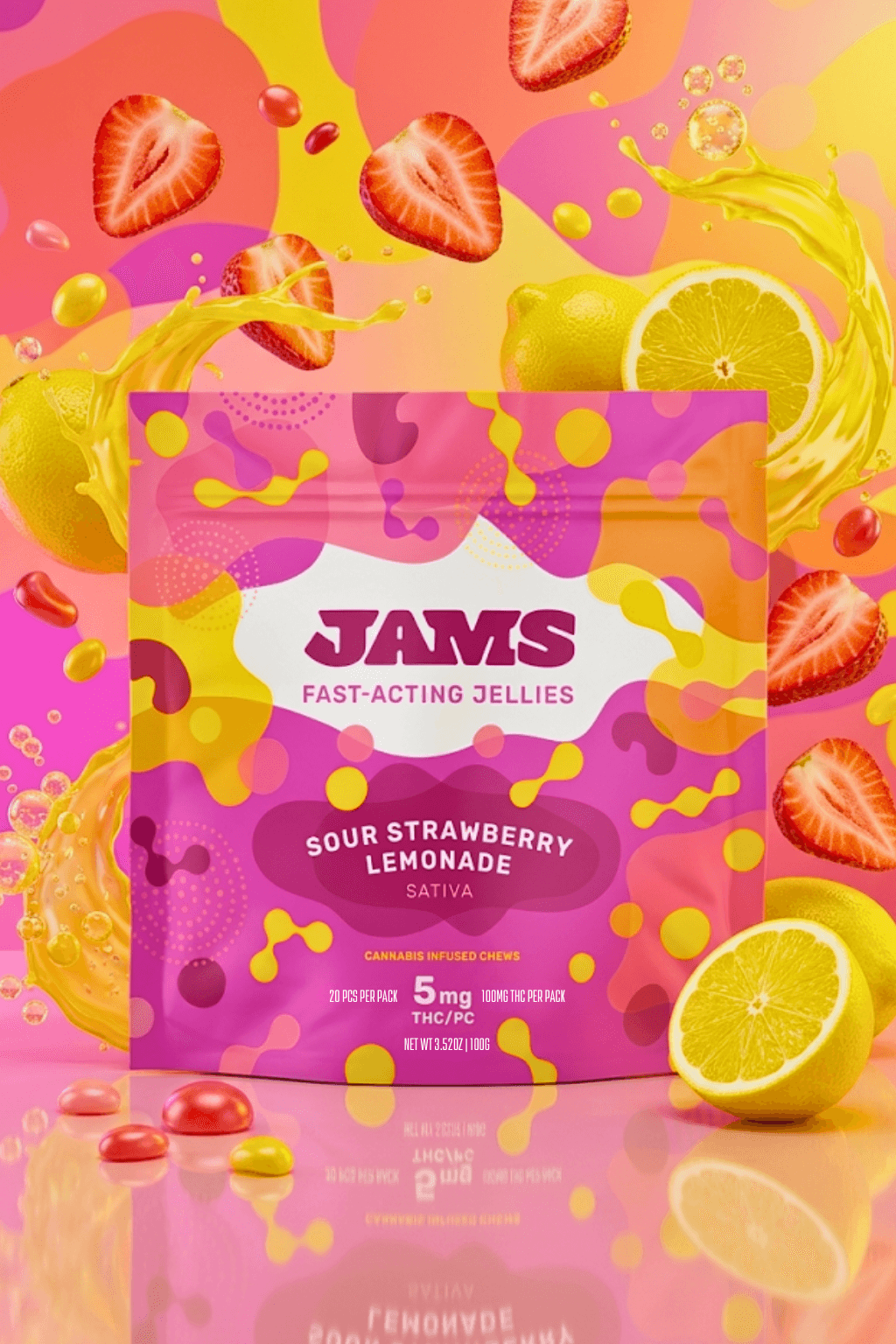 JAMS Sour Strawberry Lemonade | Fast Acting Jellies | 100mg