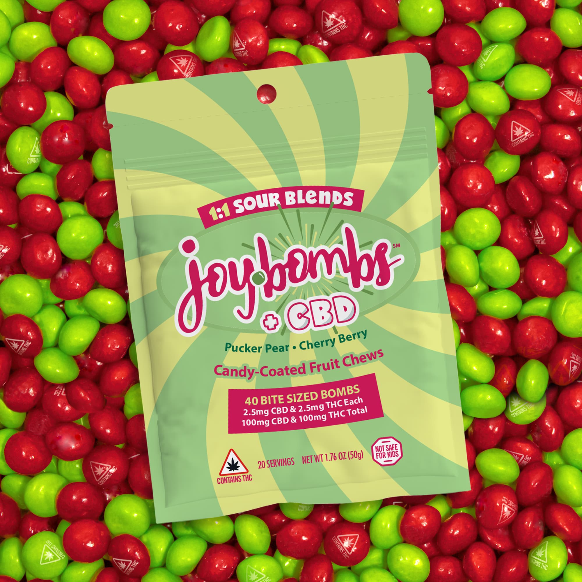 Joy Bombs by Joyibles Sour Blends CBD 1:1 - 100mg (40 chews)