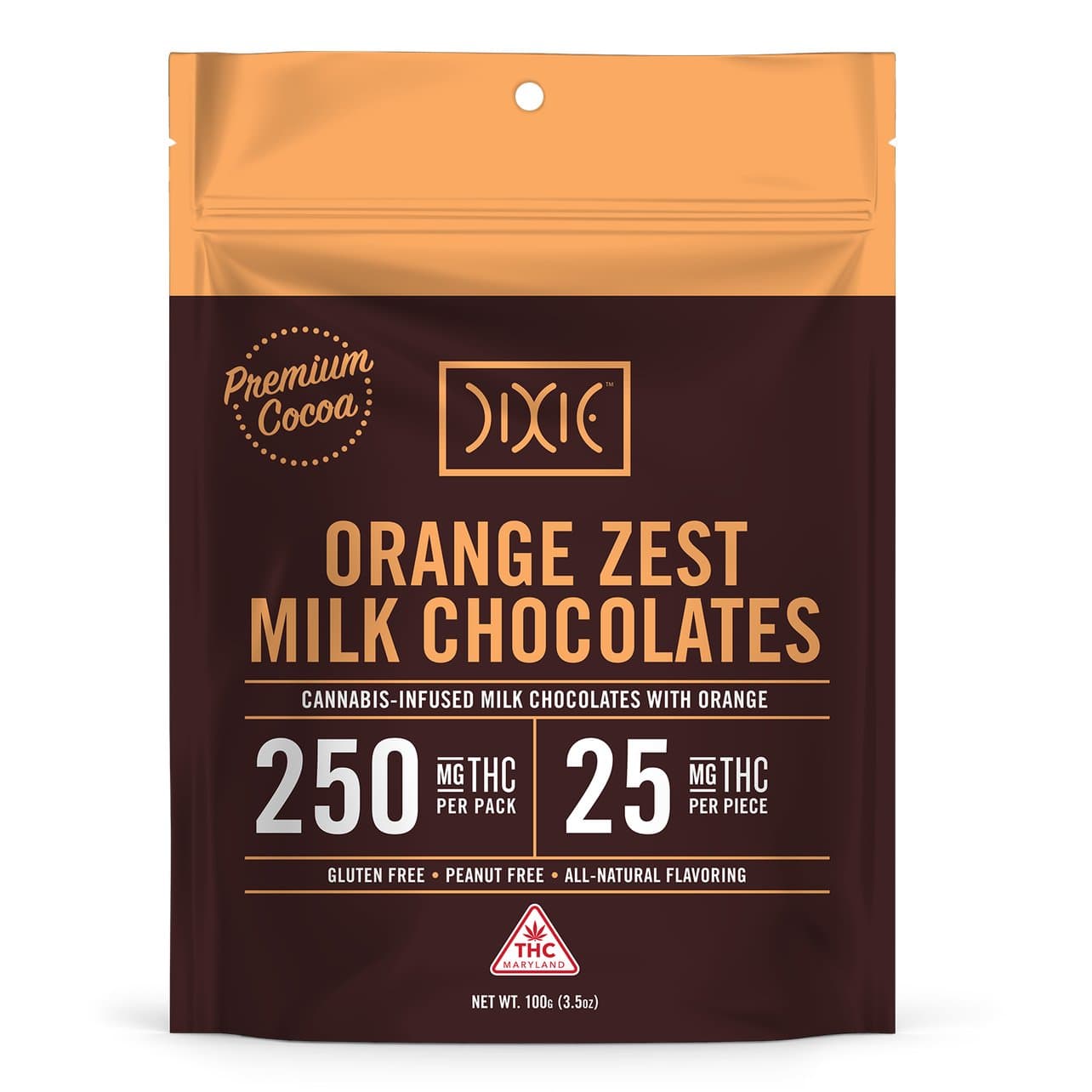 Dixie Chocolate | Orange Zest Milk Chocolate | 25mg | 10pk