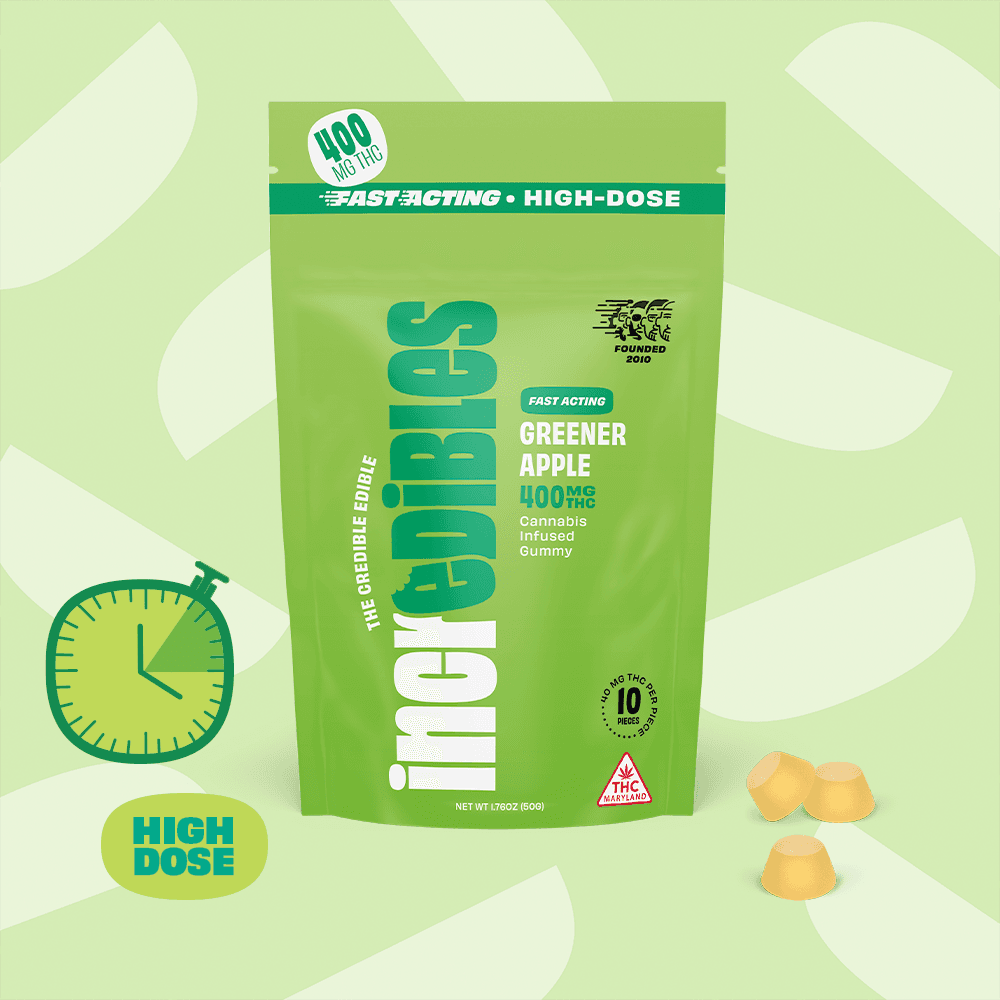 incredibles Fast Acting Greener Apple High Dose | Gummies | 10 pack | 400mg THC