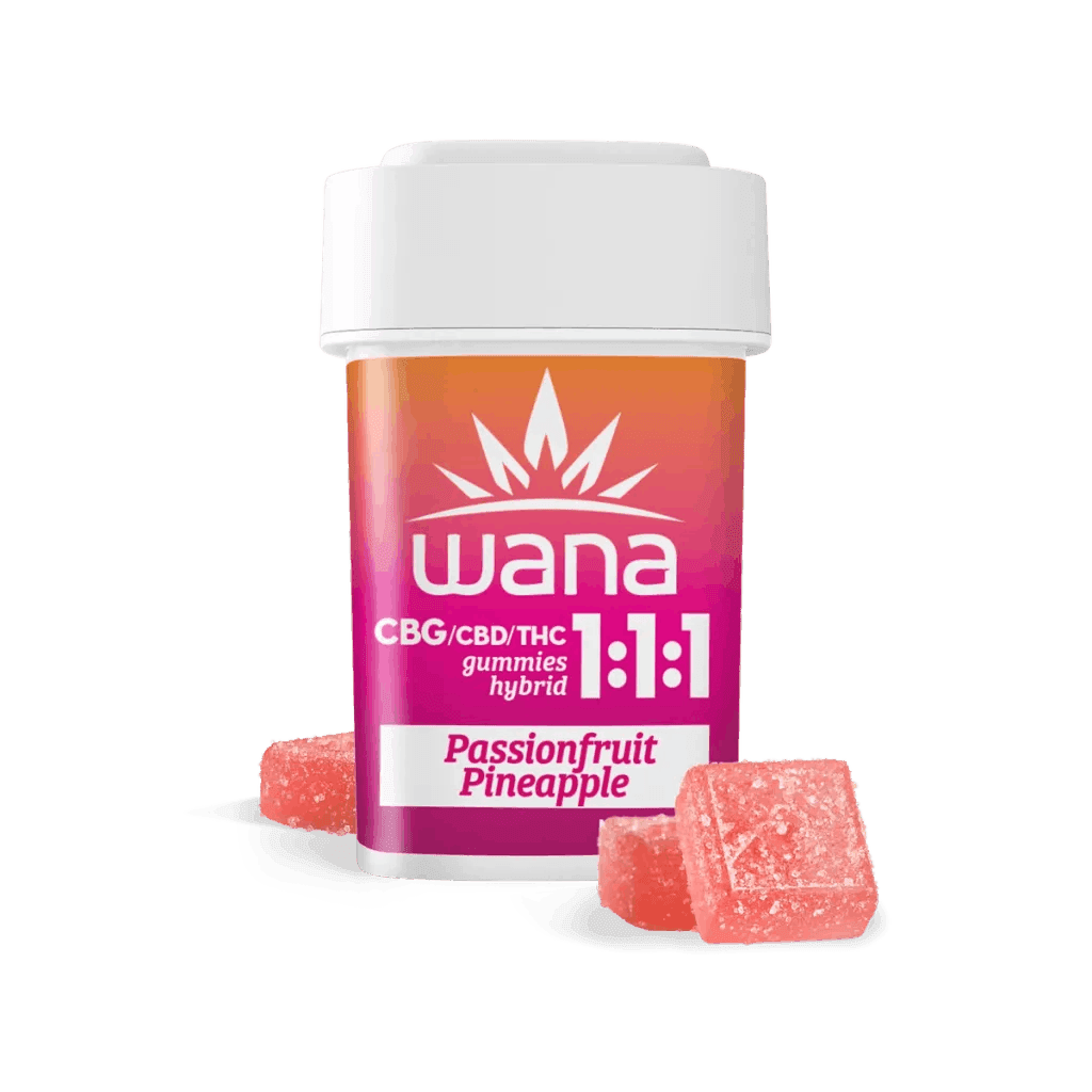 Wana 10mg 1:1:1 Passionfruit Pineapple Hybrid Chews - 100mg THC: 100mg CBD: 100mg CBG