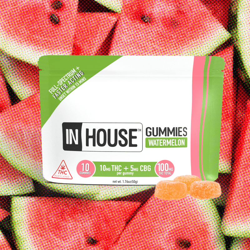 InHouse Watermelon Fast Acting Gummies [10pk] (100mg THC/5mg CBG)