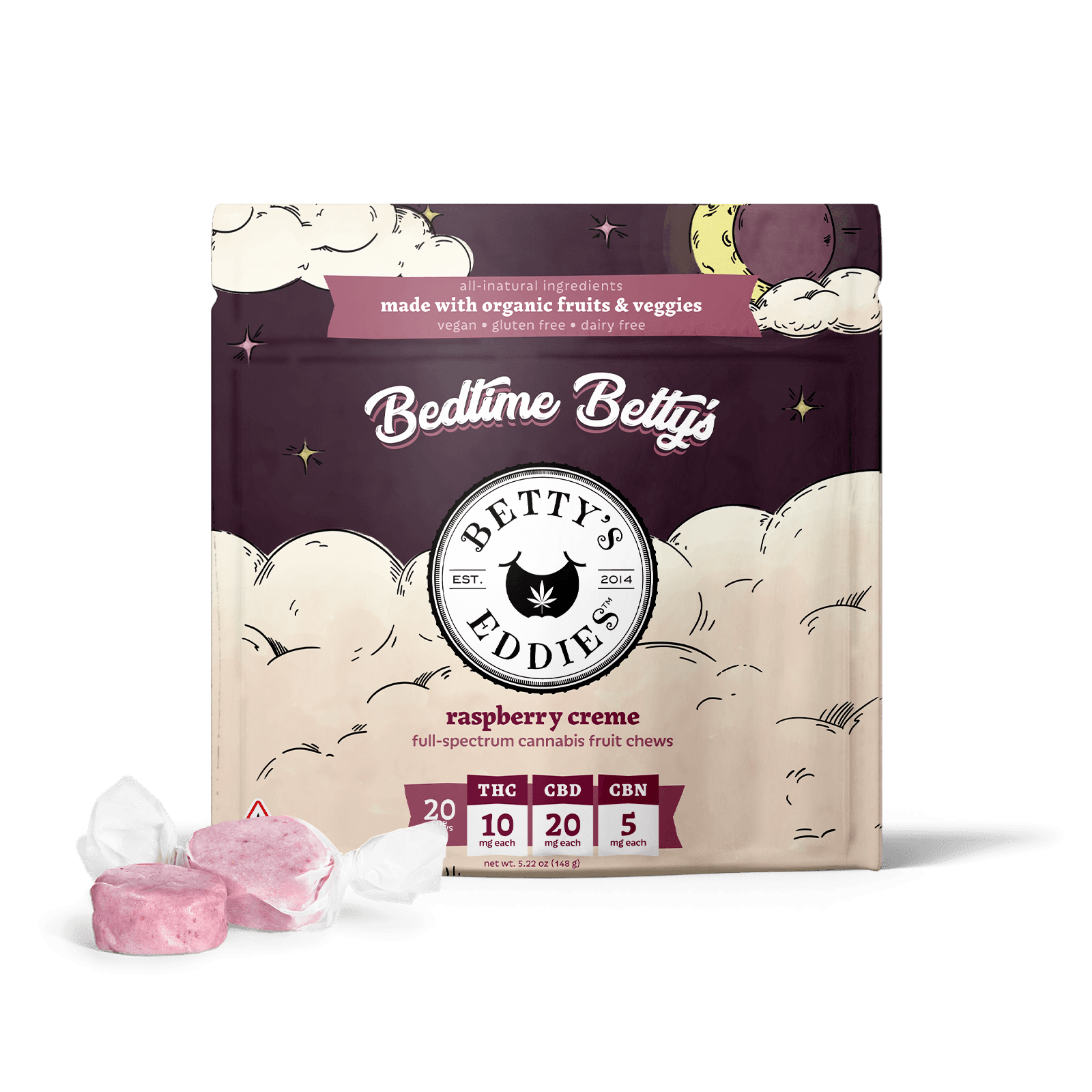 Betty's Eddies Bedtime Betty's Raspberry Creme Fruit Chews 200mg