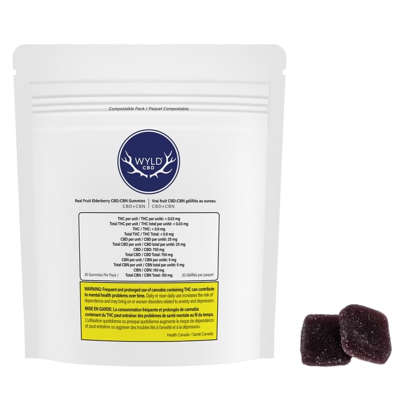 Wyld Wyld CBD Real Fruit Elderberry 750mg CBD 150mg CBN Soft Chews 30pk