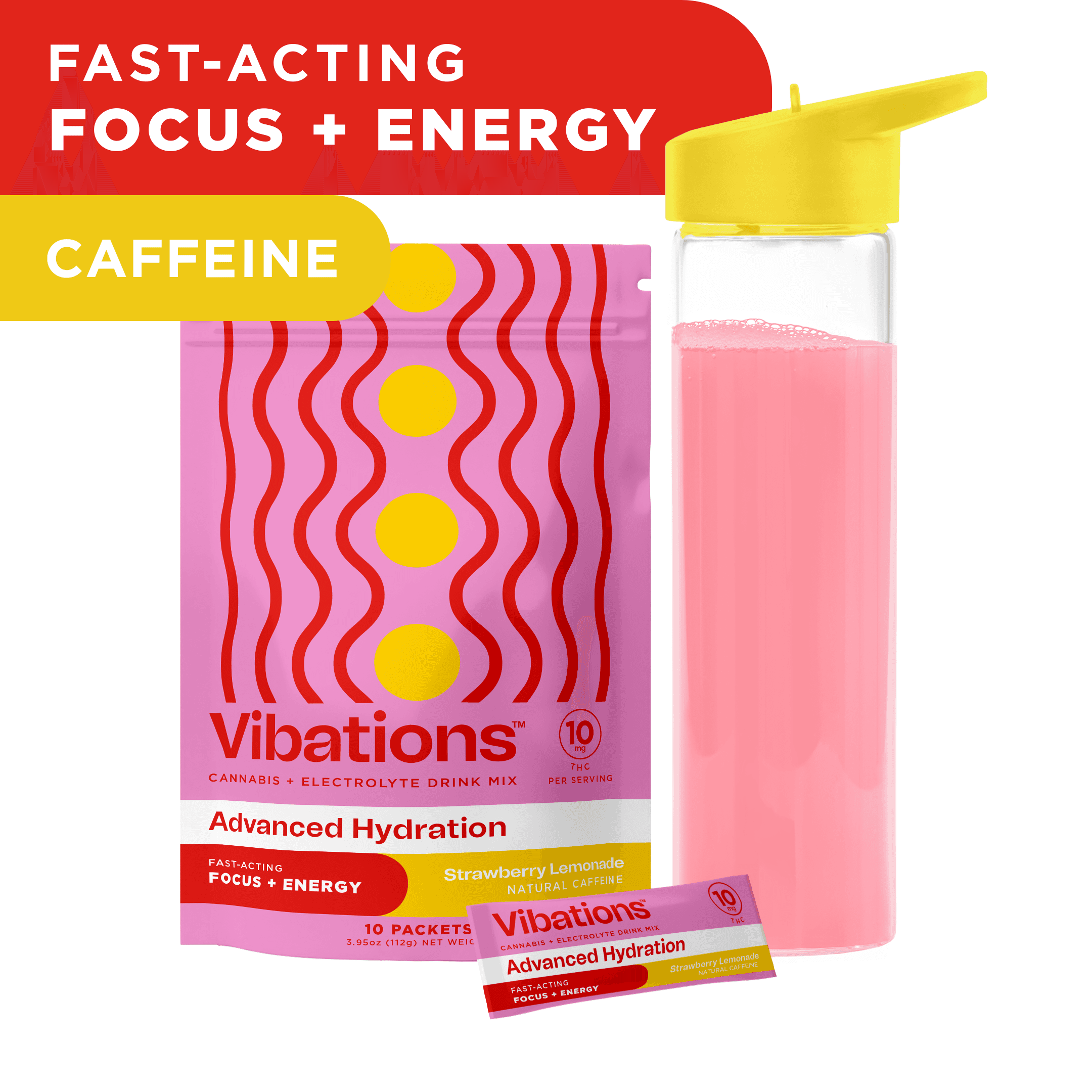 Vibations Focus + Energy Strawberry Lemonade Drink Mix w/Caffeine