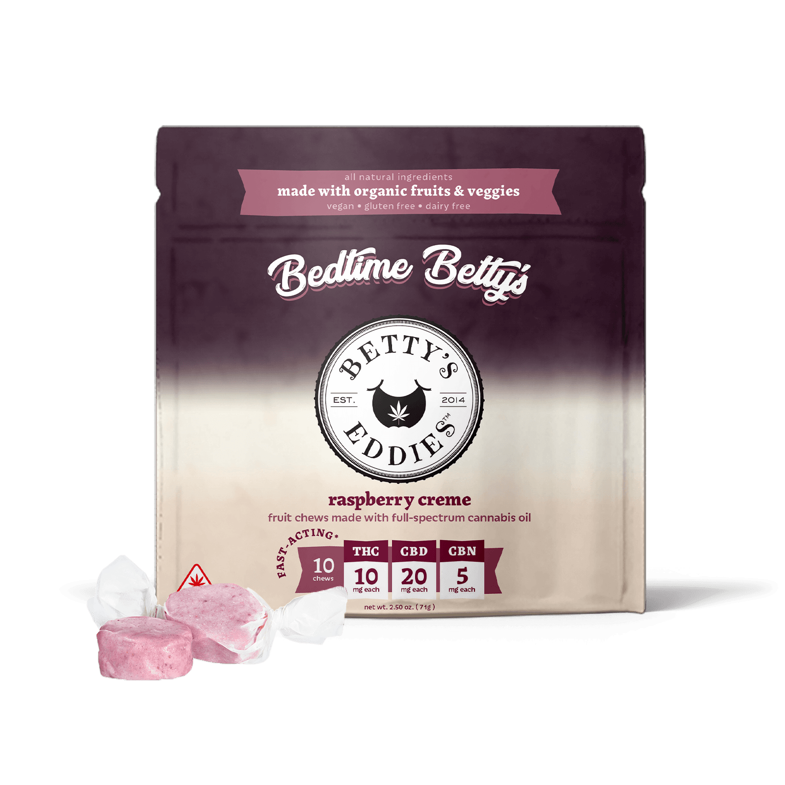 Betty's Eddies Raspberry Creme THC:CBD:CBN (10 x 10mg:20mg:5mg) 100mg:200mg:50mg