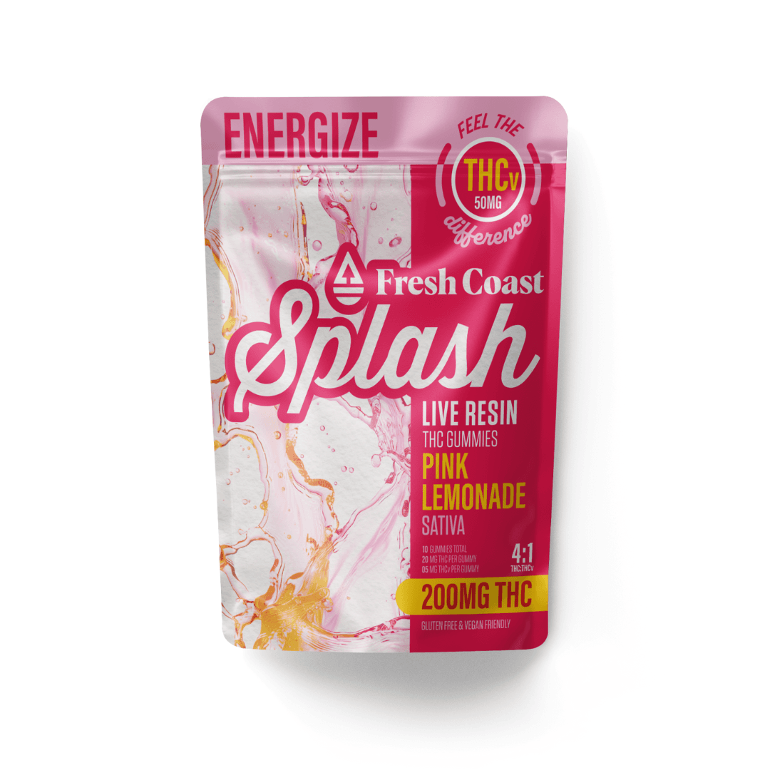 Splash PINK LEMONADE 4:1 THC:THCV LIVE RESIN INFUSED GUMMIES 10X20MG