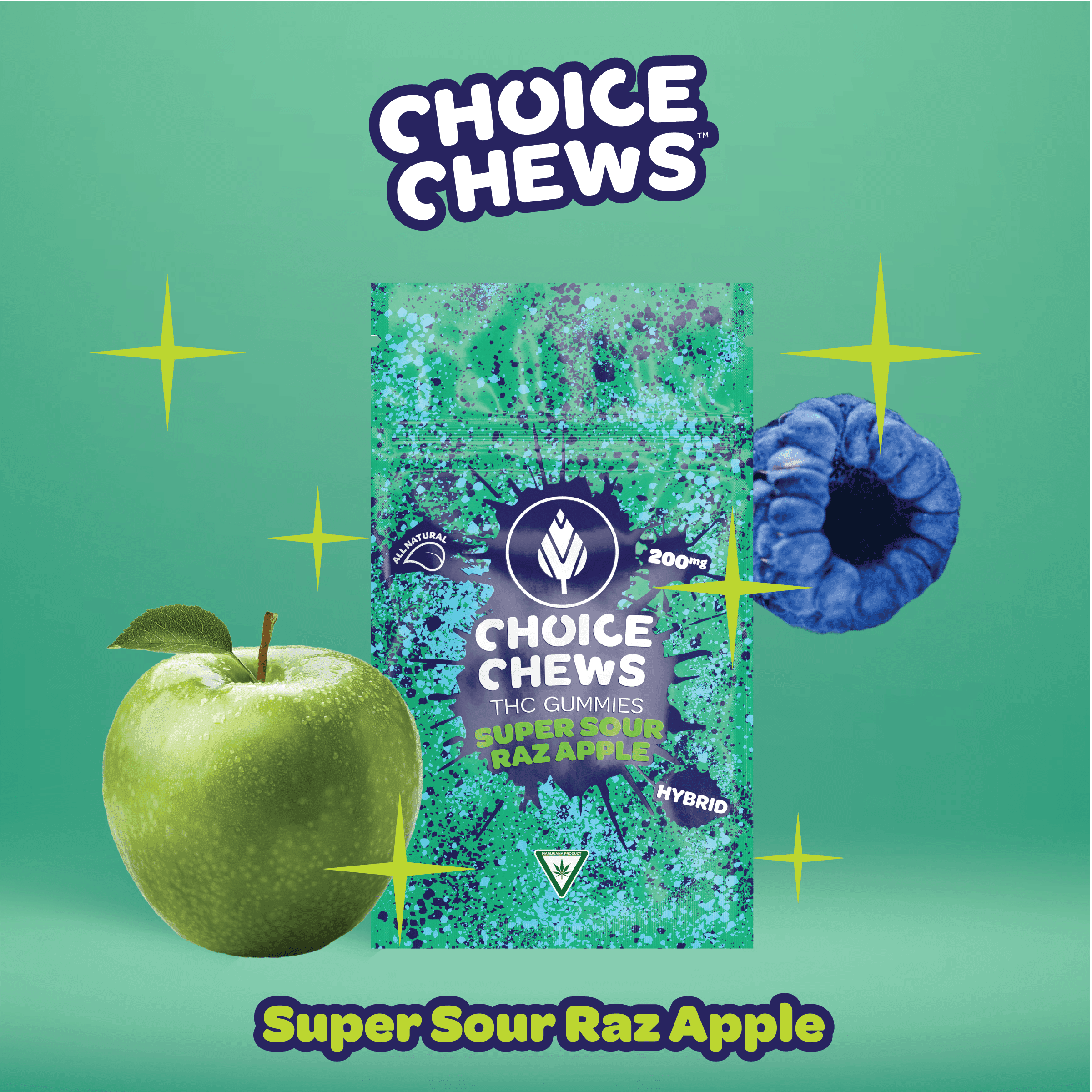 Choice Choice 200mg Gummies Super Sour Raz Apple