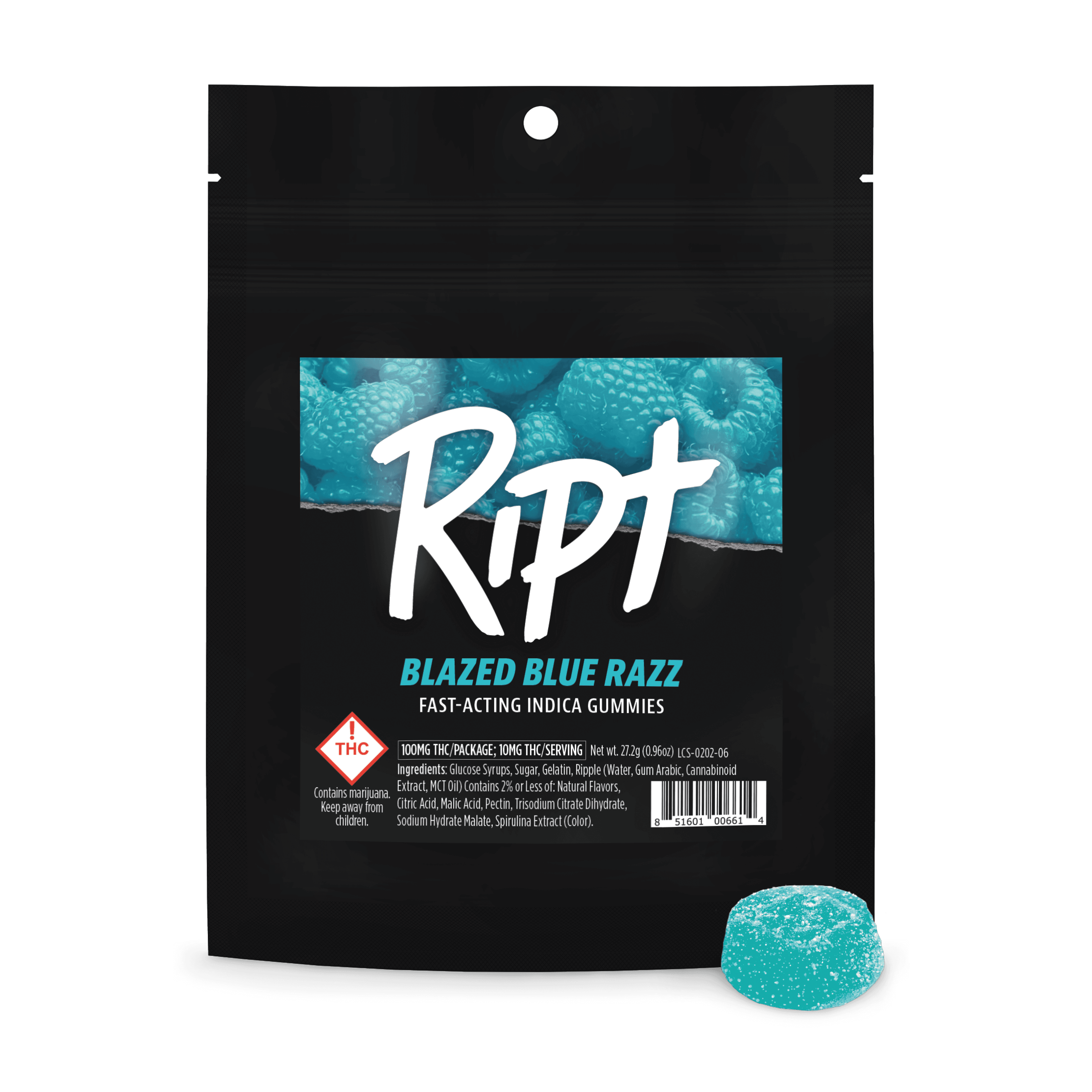 Ript Blazed Blue Razz - Indica (100mg THC)