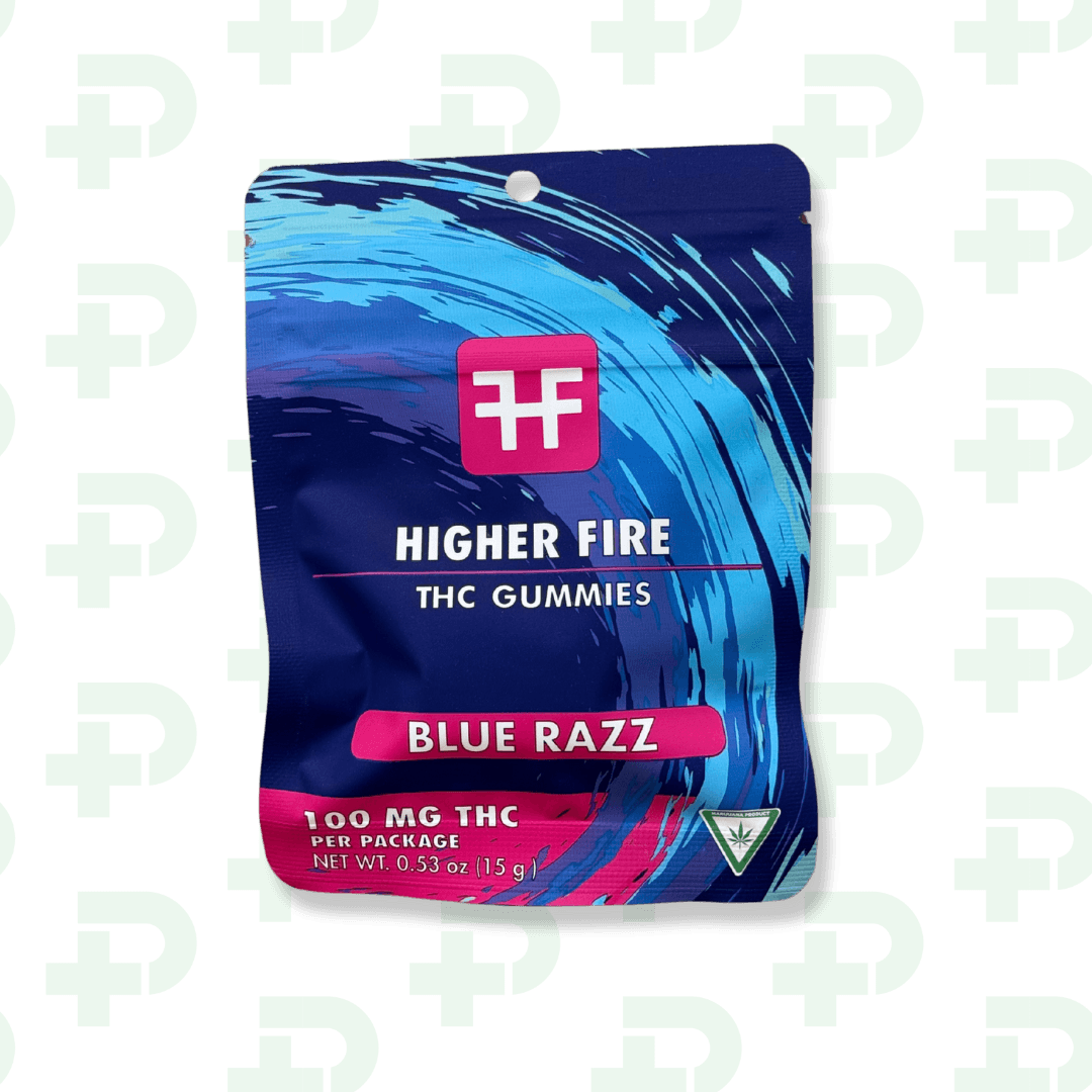 Higher Fire 100mg Gummies Blue Raz